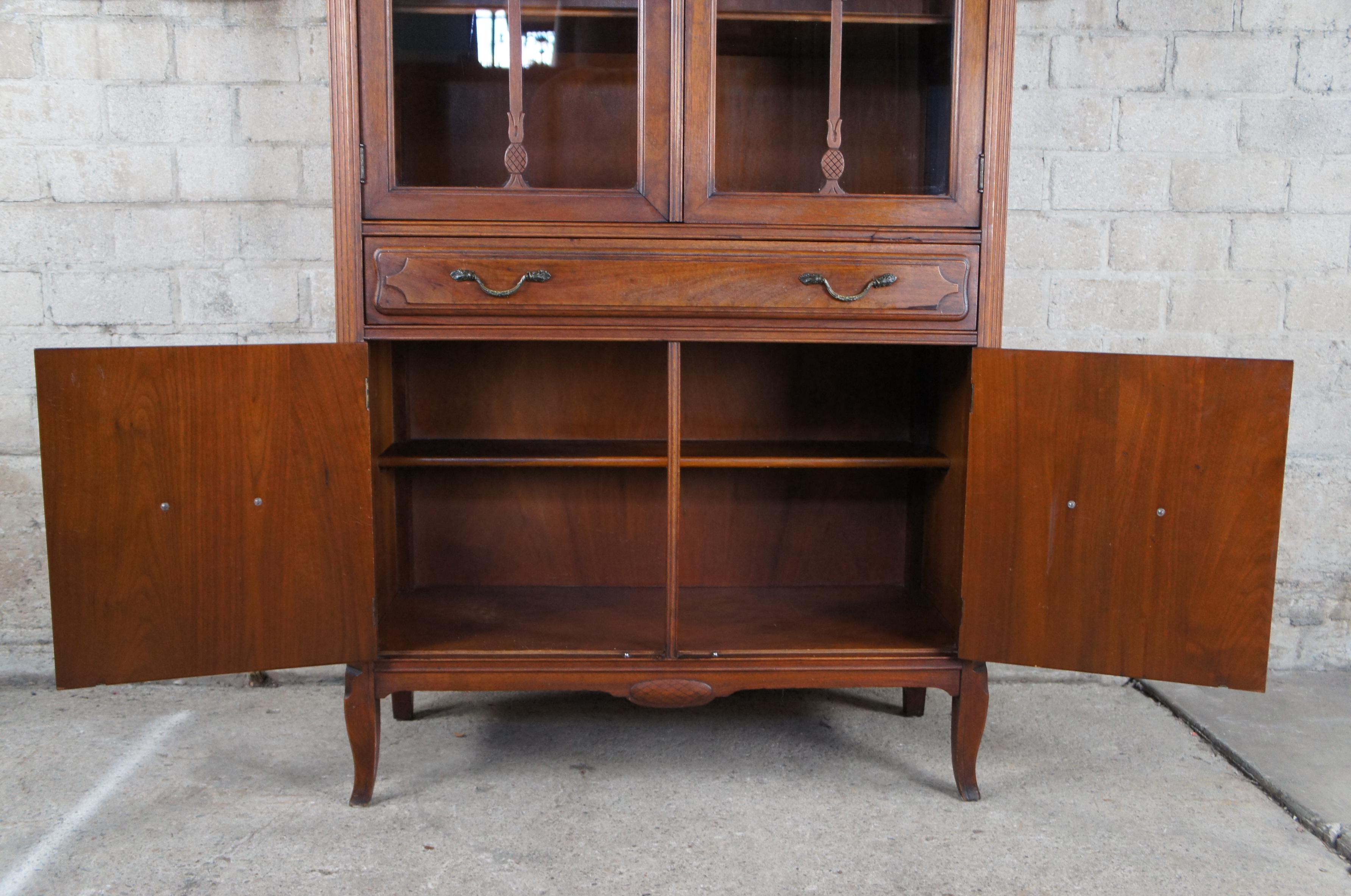 Antique Walnut China Curio Display Cabinet Hutch Library Bookcase Cupboard 67