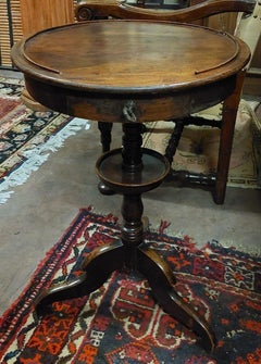Antique Walnut Coffee Table, Bedside Table with Drawer, 19th Century, Italy