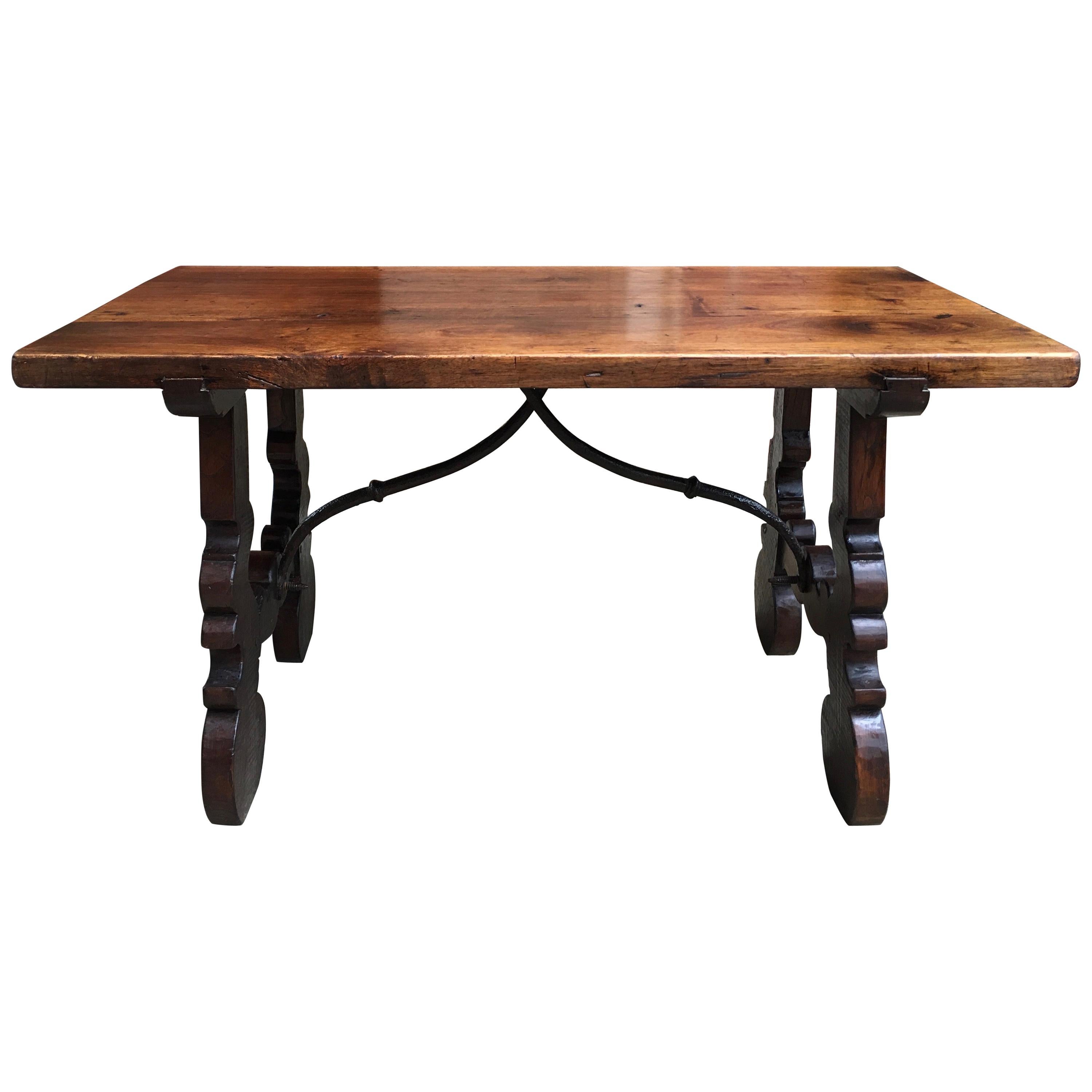 Antique Walnut Coffee Table Bench Catalan Spanish Iron Farm Country at 1stDibs