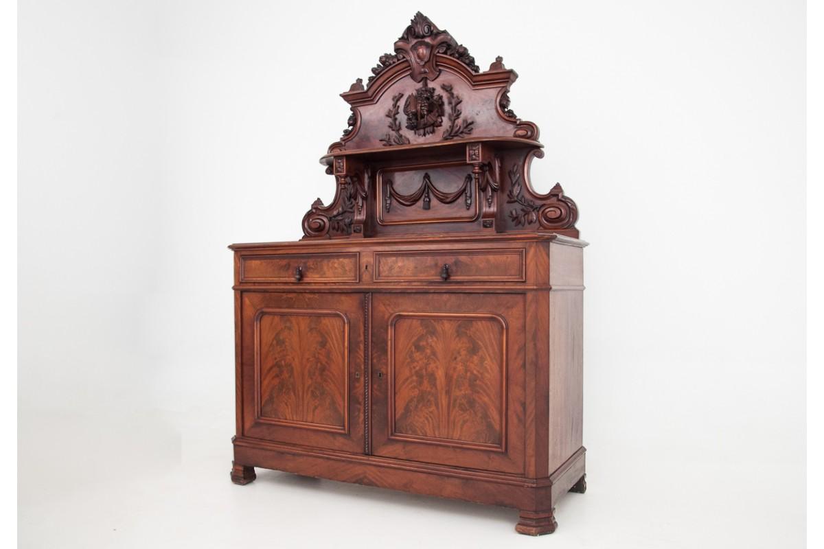Antique chest of drawers, walnut helper.

Wood: walnut,

Year: circa 1880,

Origin: Western Europe,

Dimensions: height 201 cm, width 143 cm, depth 56 cm.