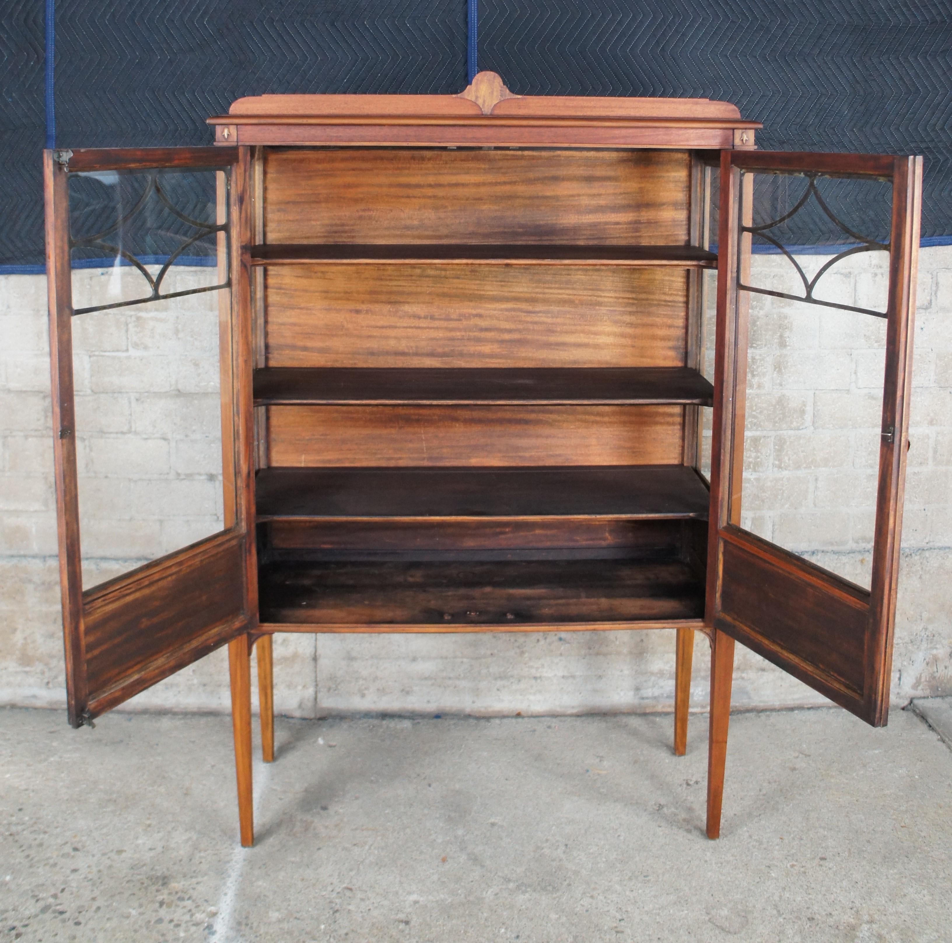 20th Century Antique Walnut Curio China Display Cabinet Cupboard Bookcase Showcase Vitrin 64
