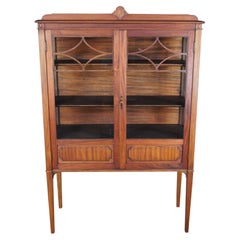 Antique Walnut Curio China Display Cabinet Cupboard Bookcase Showcase Vitrin 64"