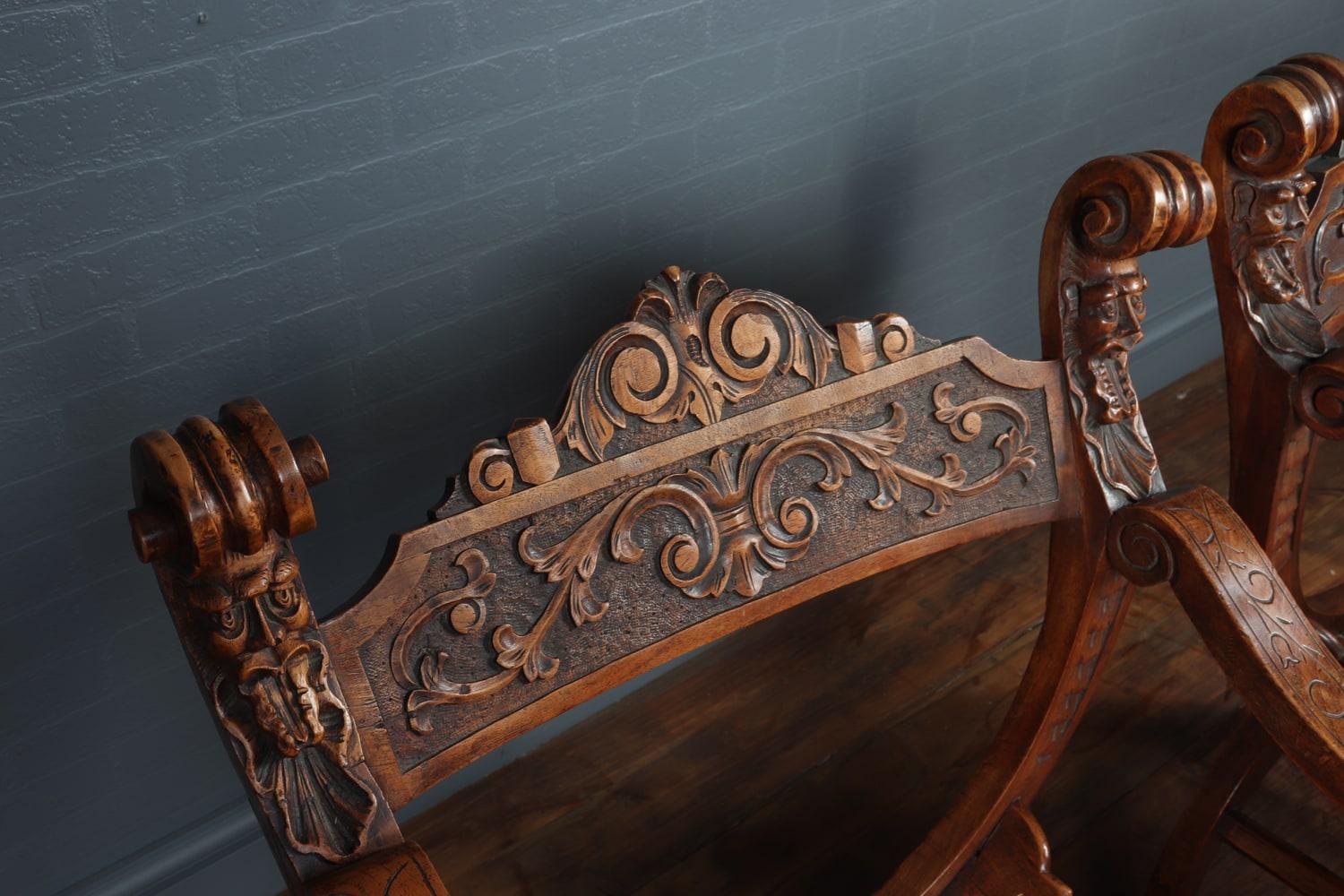 Antique Walnut Curule Chairs, circa 1880 For Sale 1