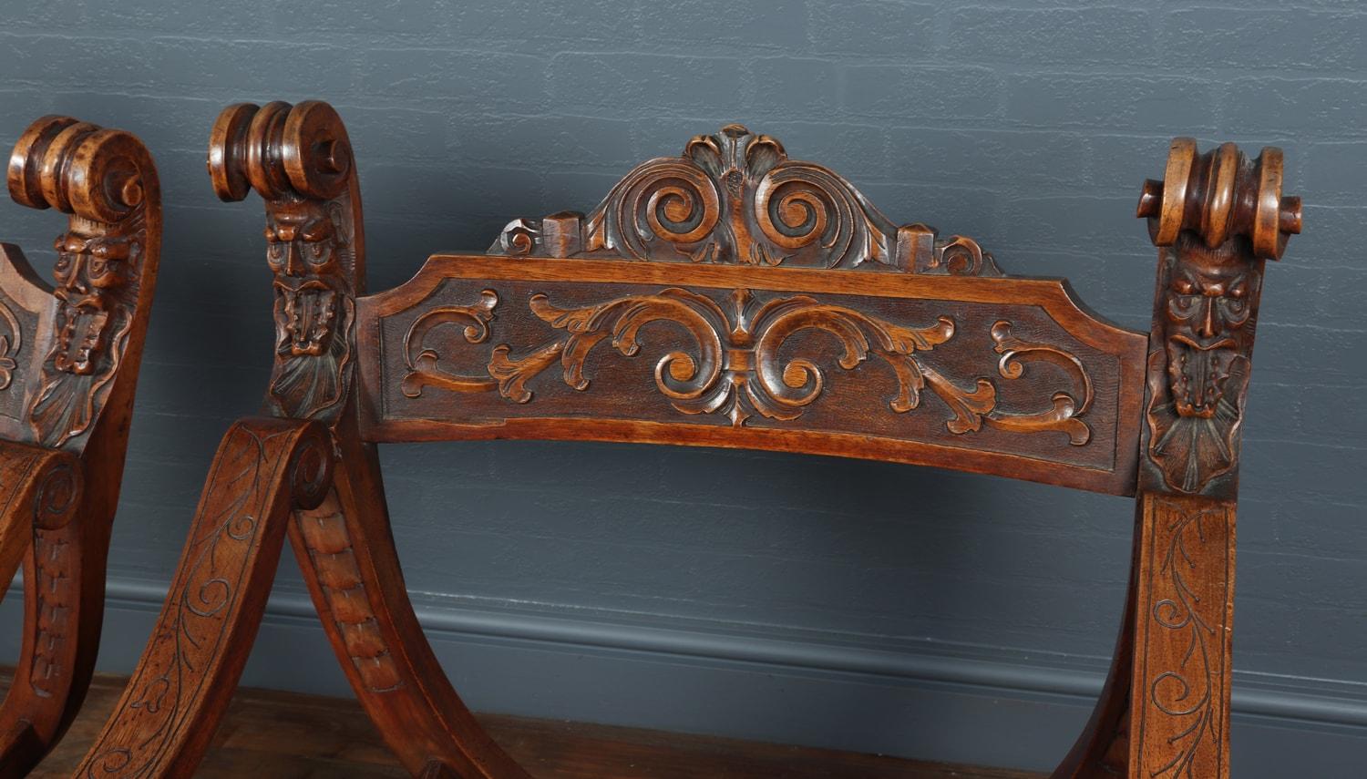 Antique Walnut Curule Chairs, circa 1880 For Sale 2