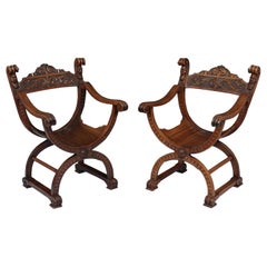 Antique Walnut Curule Chairs, circa 1880