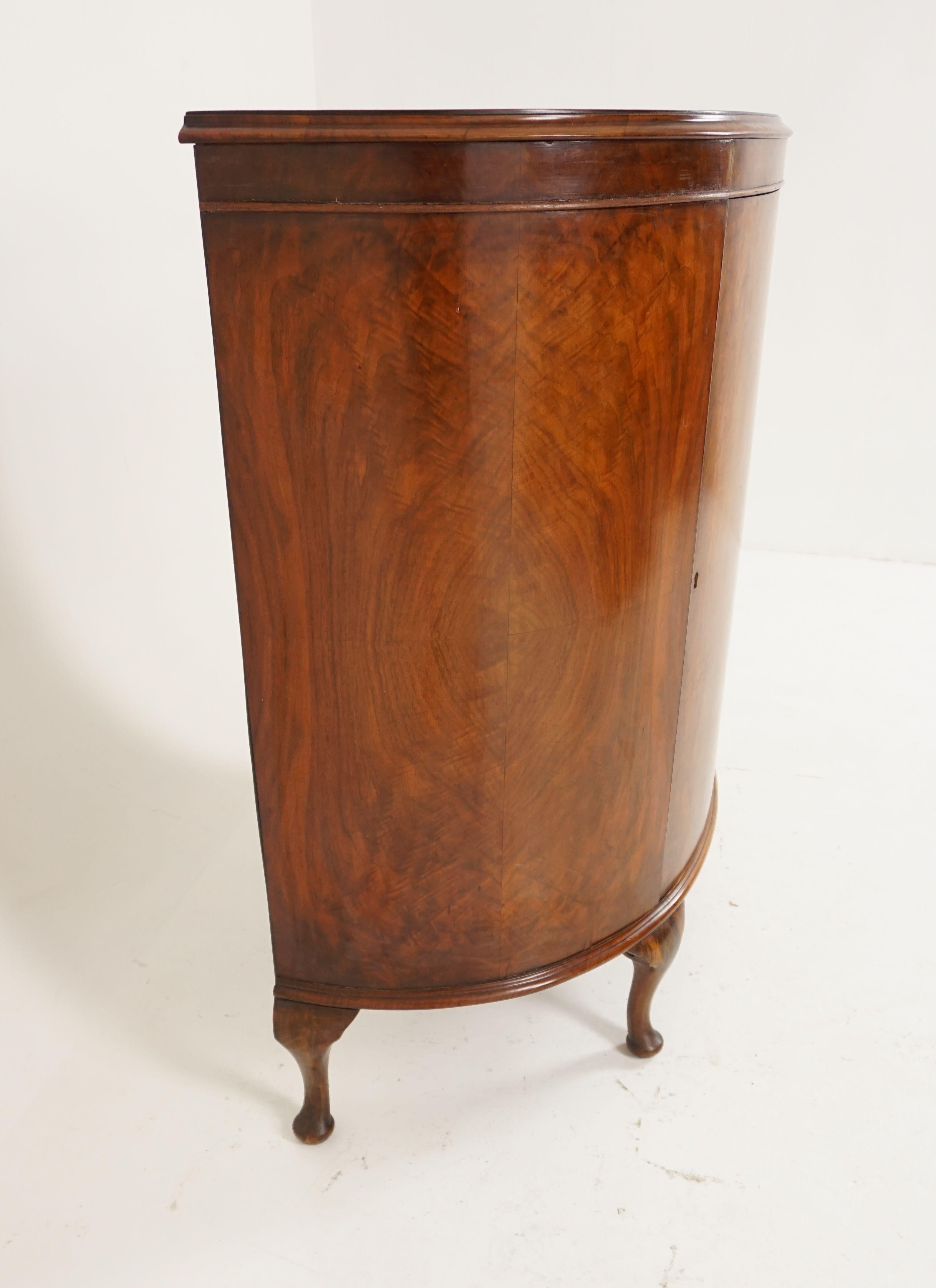 Antique Walnut Demilune Drink Cabinet, Bar Cabinet, Scotland 1930, B1954 1