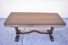 Antique Walnut Depression Jacobean Trestle Expansion Extension Library Table