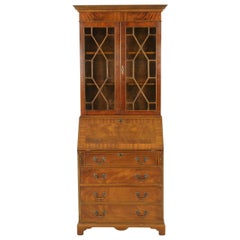 Vintage Walnut Desk, Bookcase Top Slant Front Desk, Scotland 1950, B1770