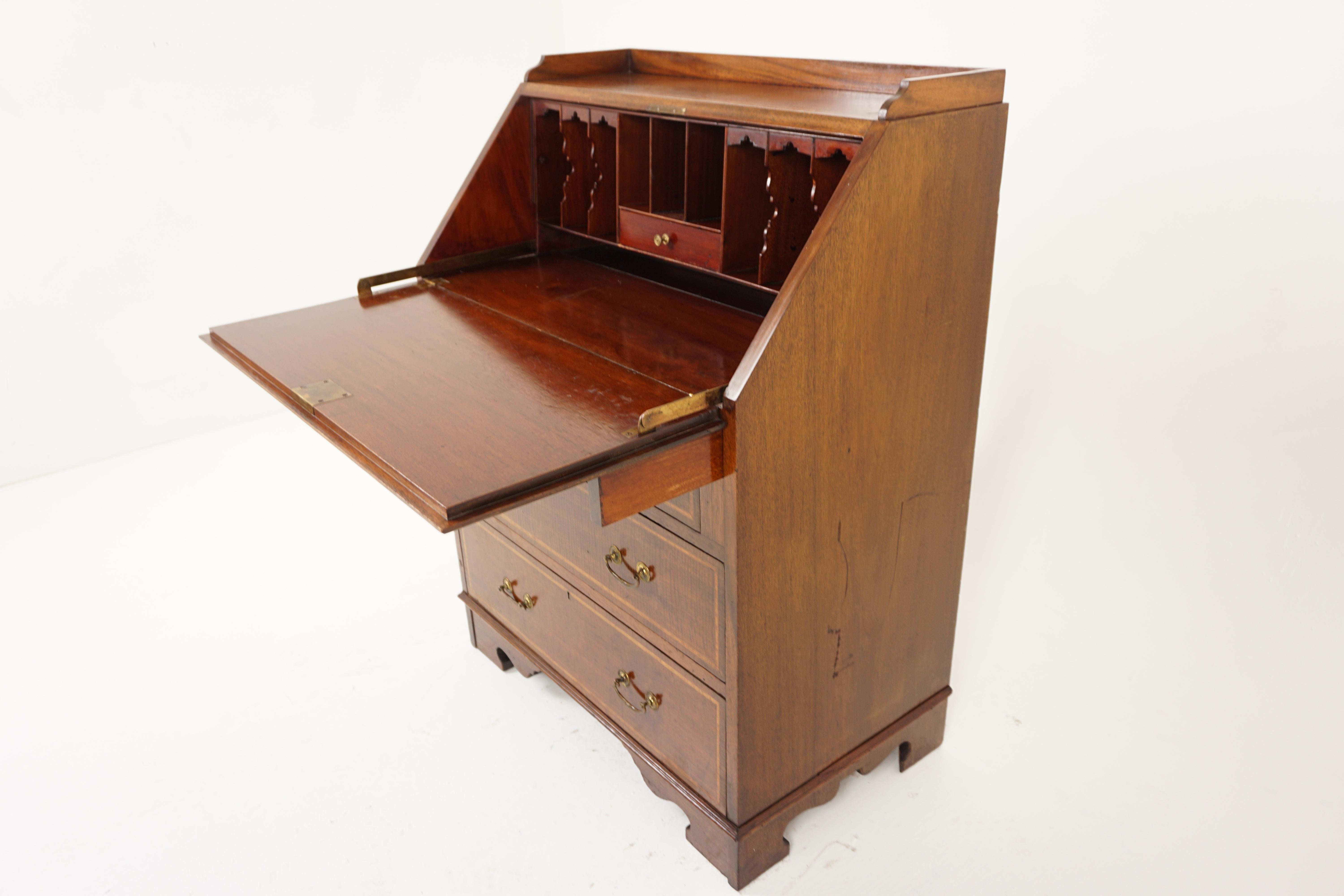 Antiker Nussbaum-Schreibtisch, Schrägfront-Schreibtisch, Drop Front Bureau, Schottland 1910 (Handgefertigt) im Angebot