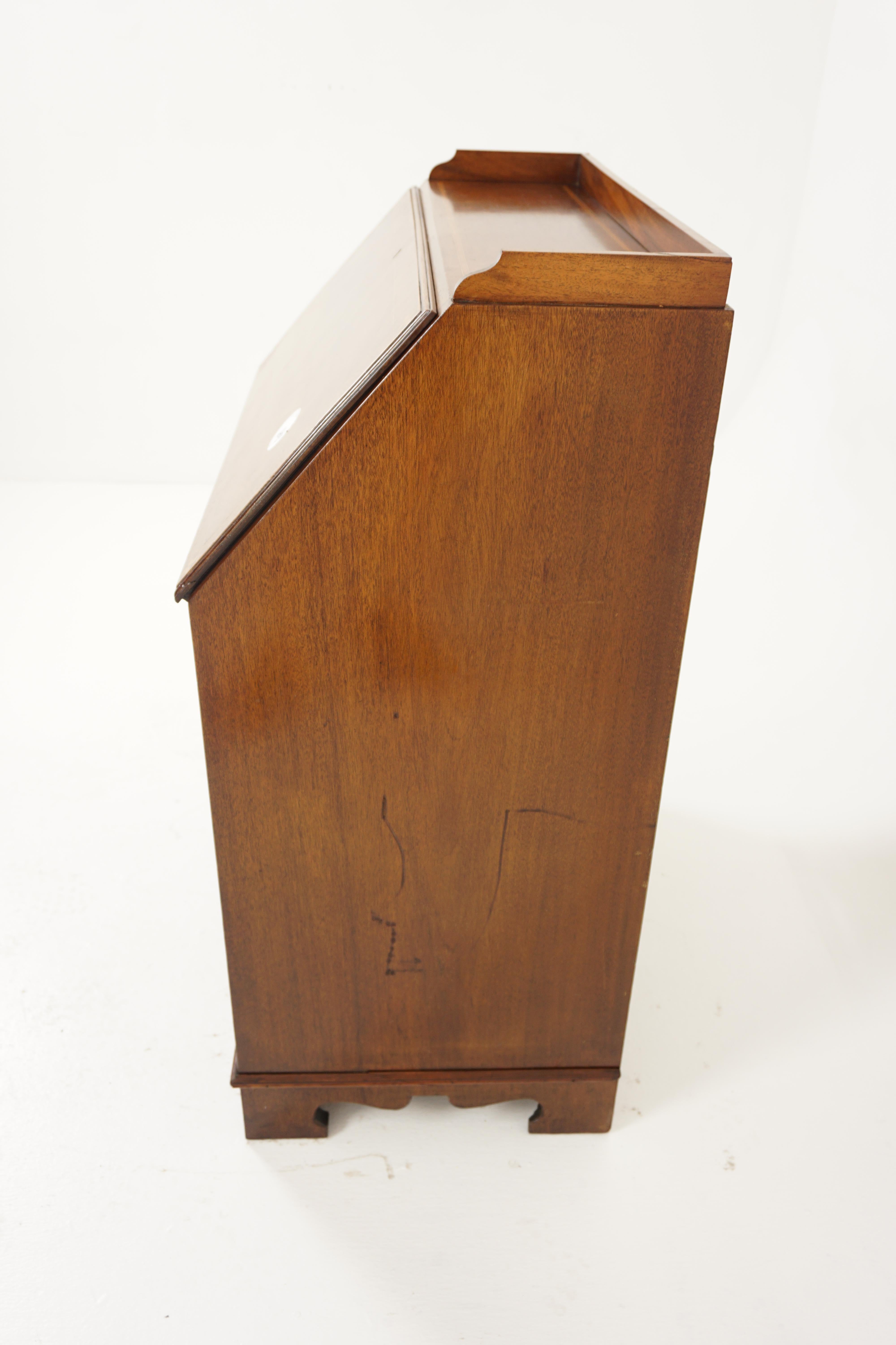 Antique Walnut Desk, Slant Front Desk, Drop Front Bureau, Scotland 1910 For Sale 2