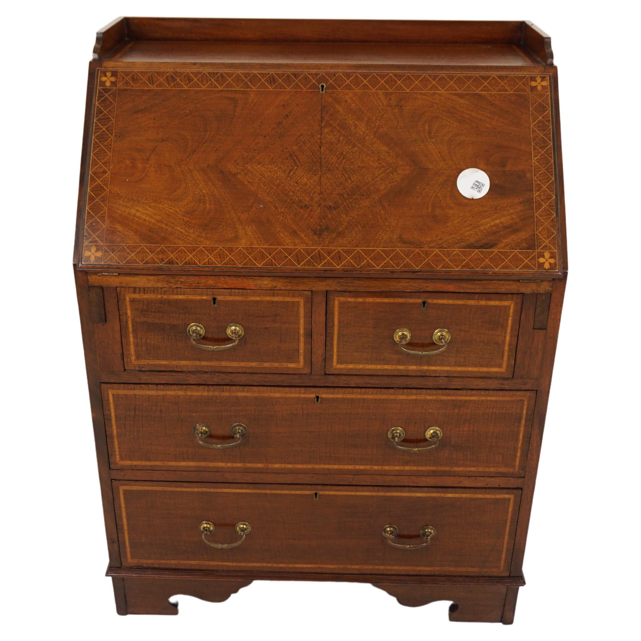 Antique Walnut Desk, Slant Front Desk, Drop Front Bureau, Scotland 1910 For Sale