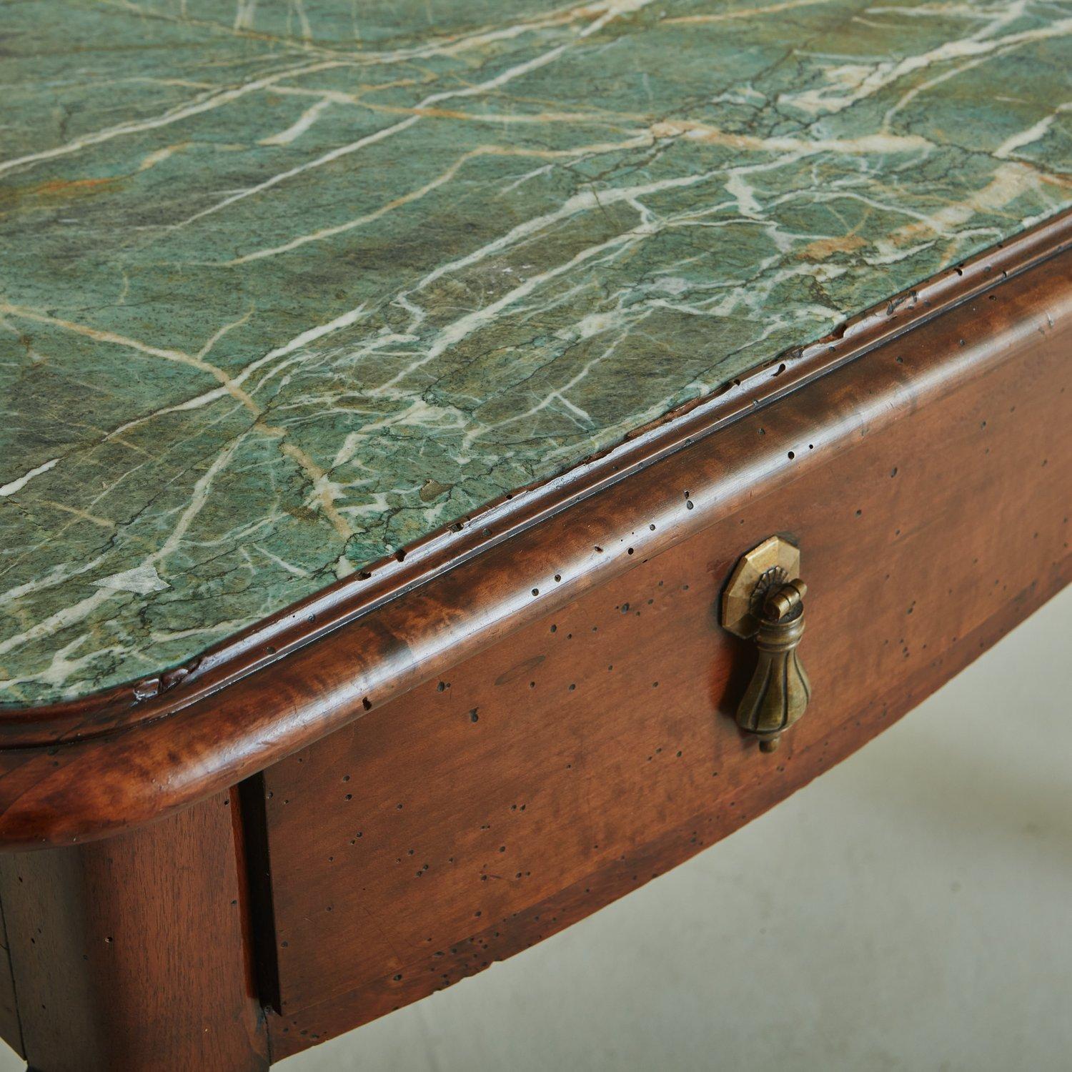 Antique Walnut Desk with Verde Alpi Marble Top, Italy  6