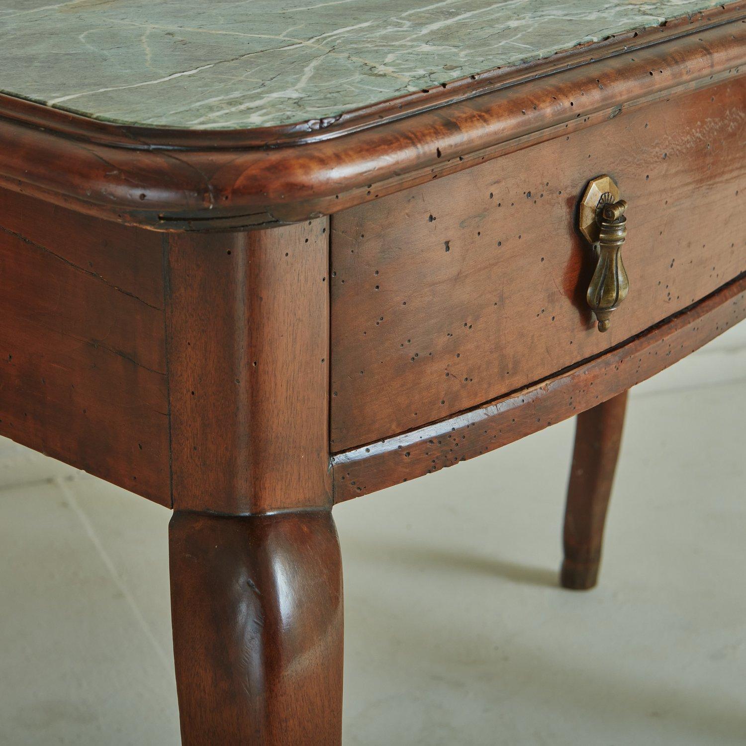 Antique Walnut Desk with Verde Alpi Marble Top, Italy  7