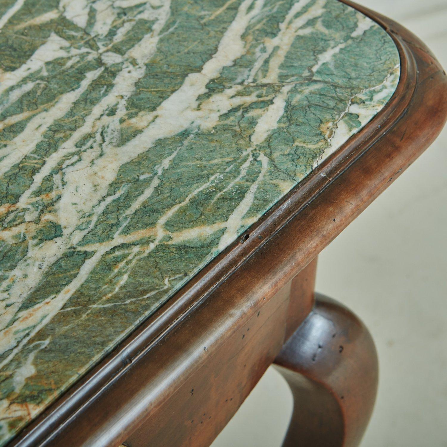 Antique Walnut Desk with Verde Alpi Marble Top, Italy  8