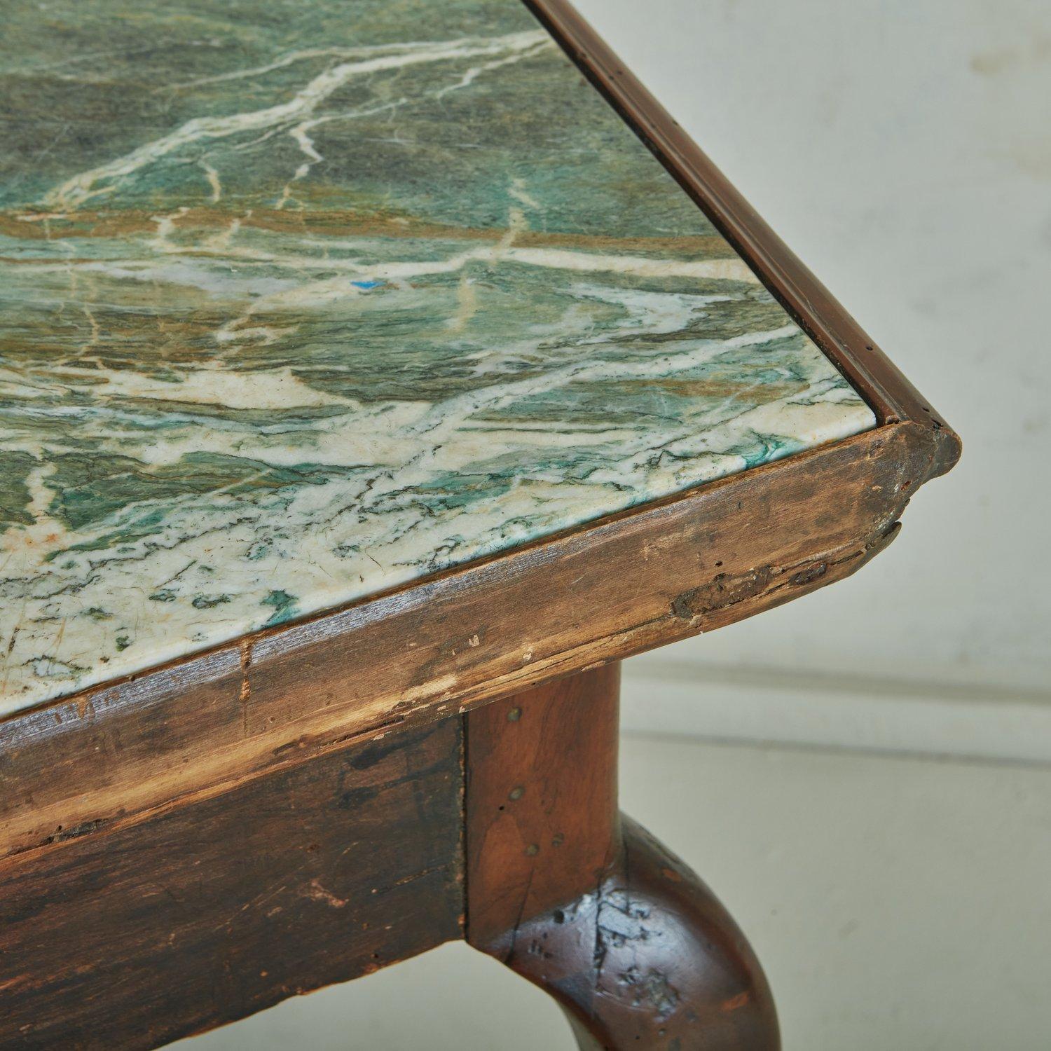 Antique Walnut Desk with Verde Alpi Marble Top, Italy  11