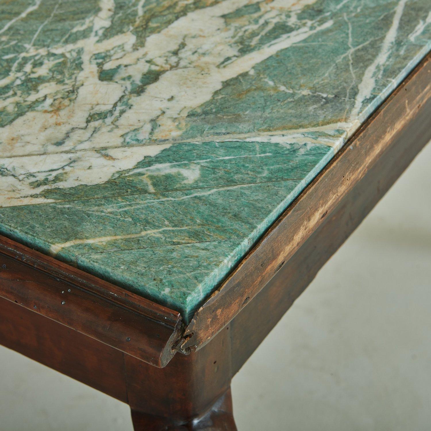 Antique Walnut Desk with Verde Alpi Marble Top, Italy  12