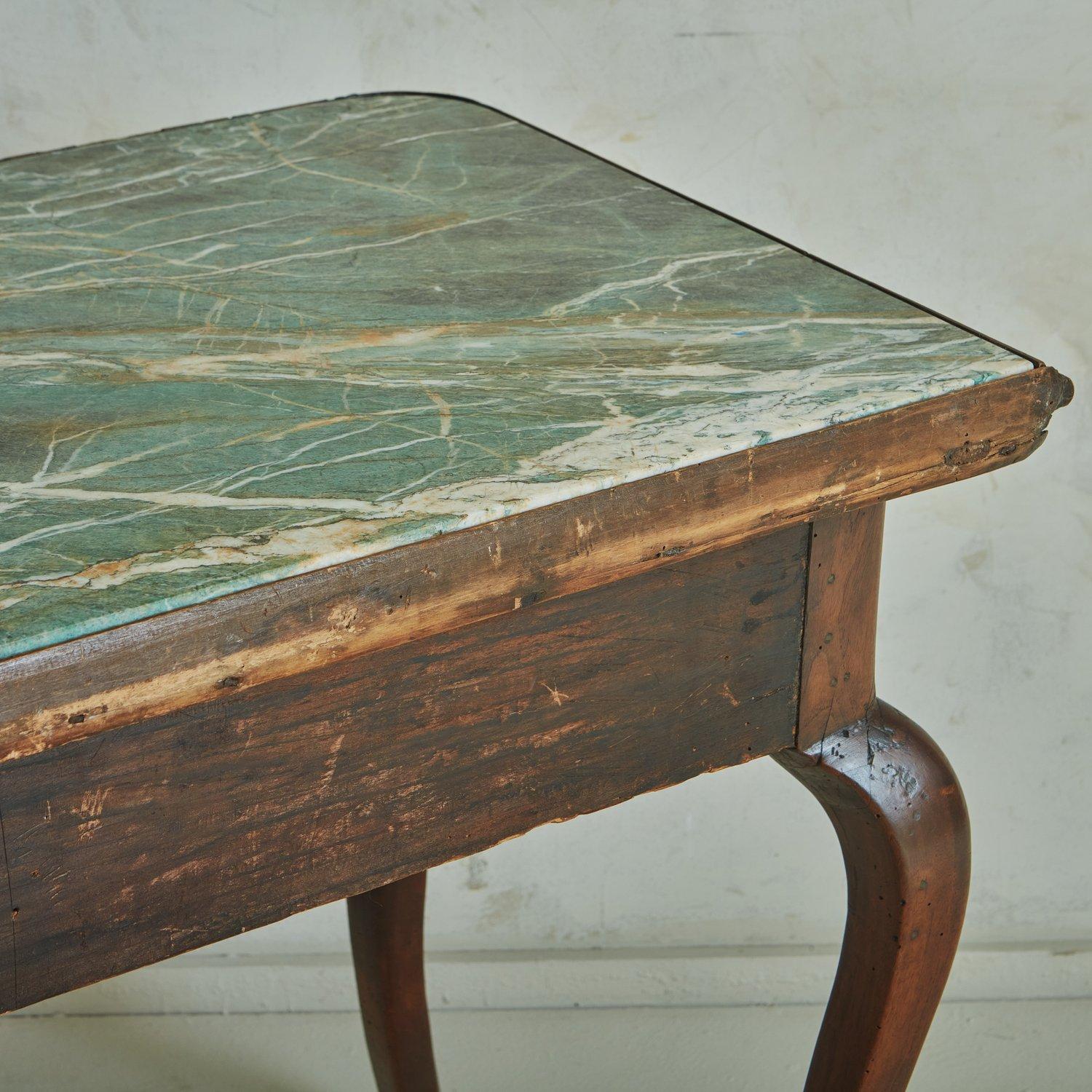Antique Walnut Desk with Verde Alpi Marble Top, Italy  14