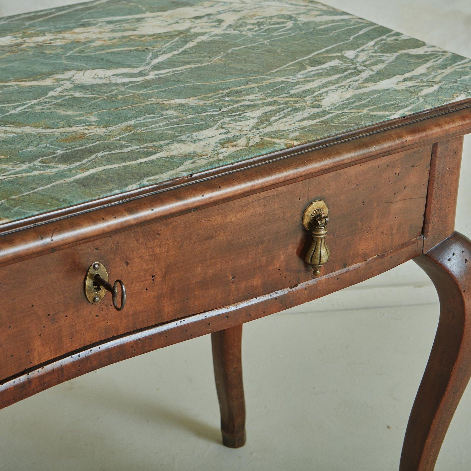 Antique Walnut Desk with Verde Alpi Marble Top, Italy  In Good Condition In Chicago, IL