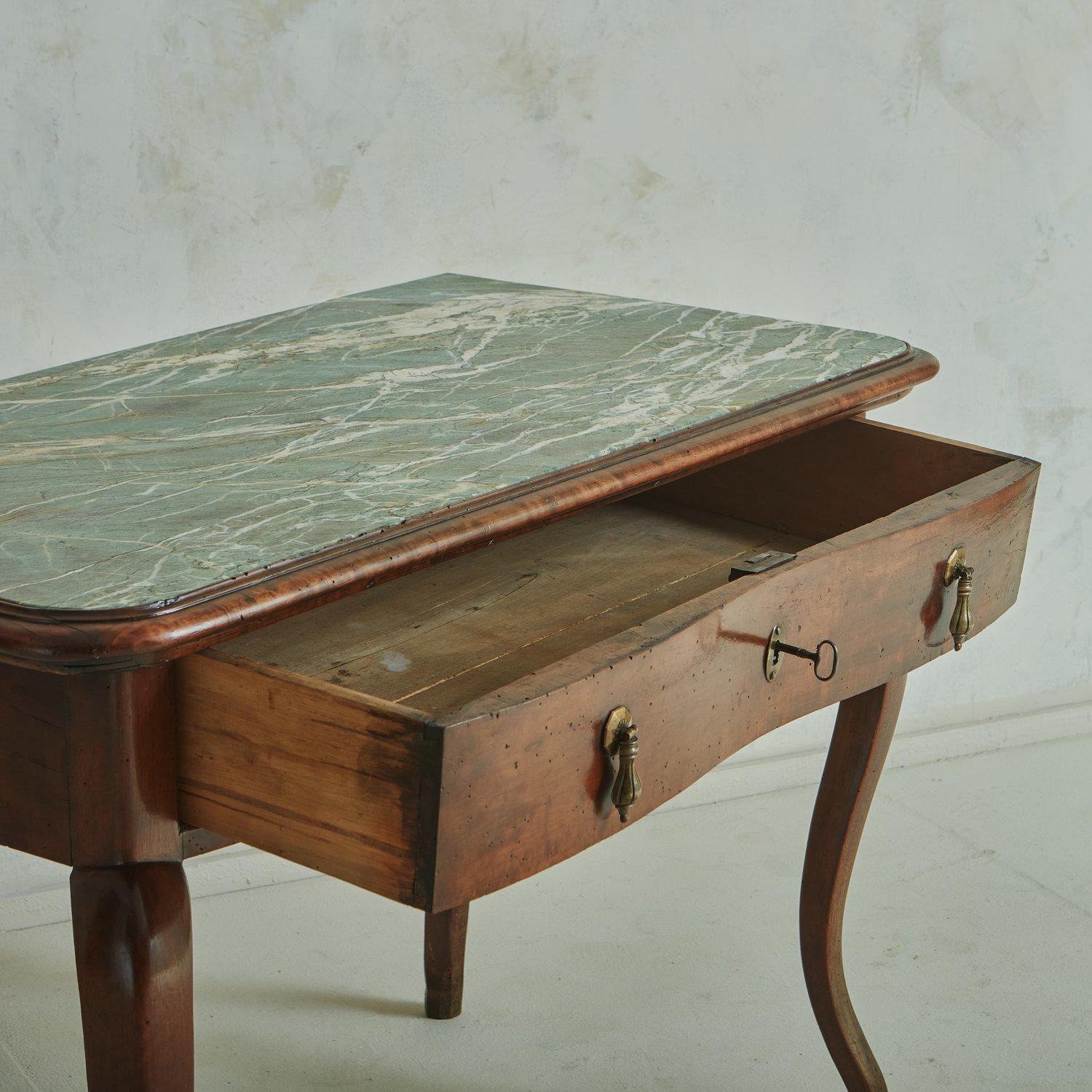 Antique Walnut Desk with Verde Alpi Marble Top, Italy  1