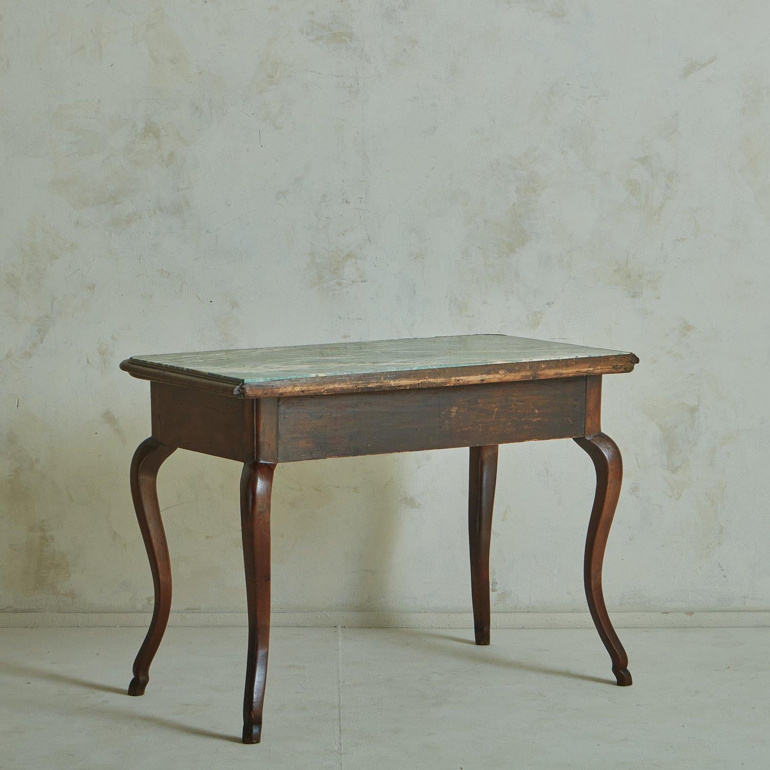 Antique Walnut Desk with Verde Alpi Marble Top, Italy  2