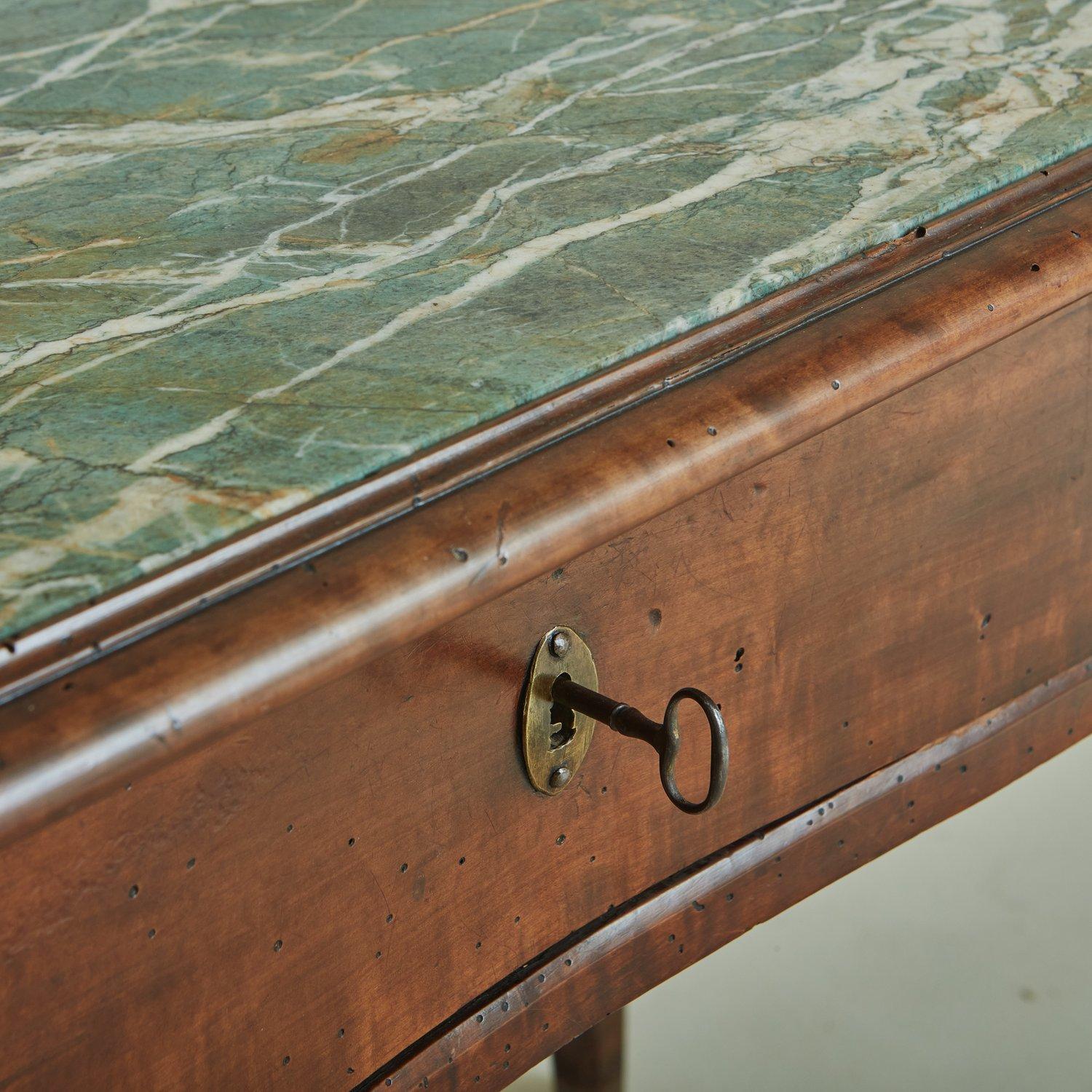 Antique Walnut Desk with Verde Alpi Marble Top, Italy  3