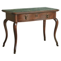 Antique Walnut Desk with Verde Alpi Marble Top, Italy 