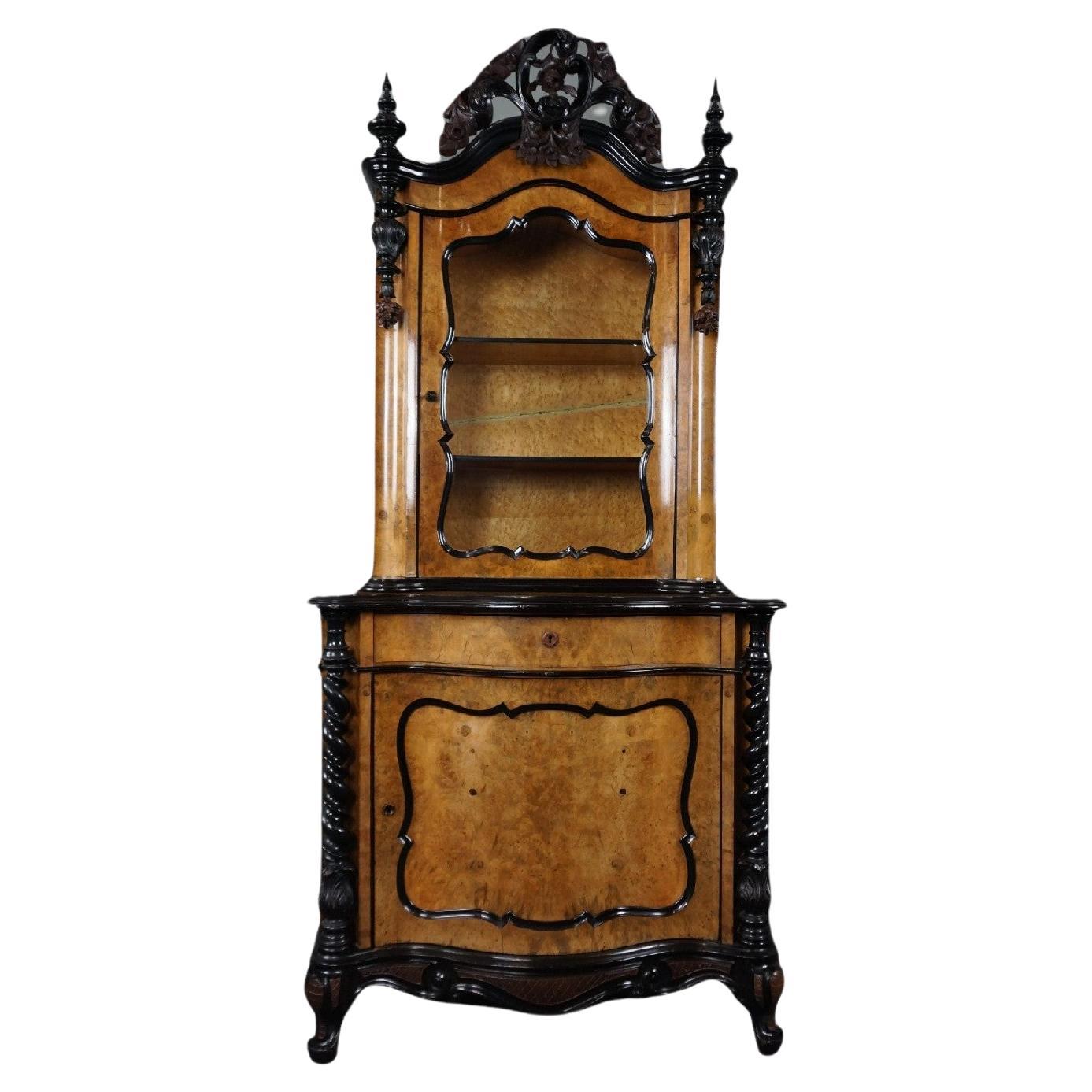 Antique Walnut Display Cabinet with Rich Details For Sale