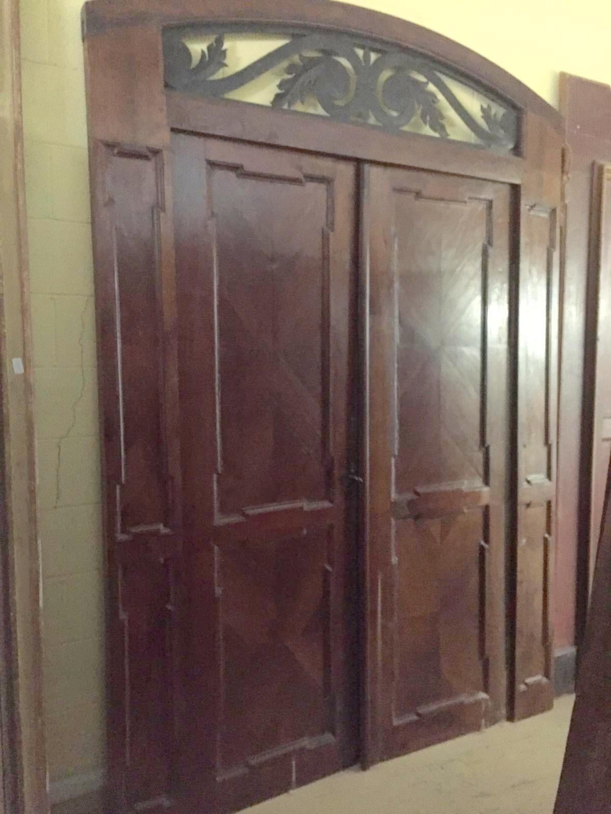 Italian Antique Walnut double Door , original frame and iron, '700 Italy For Sale