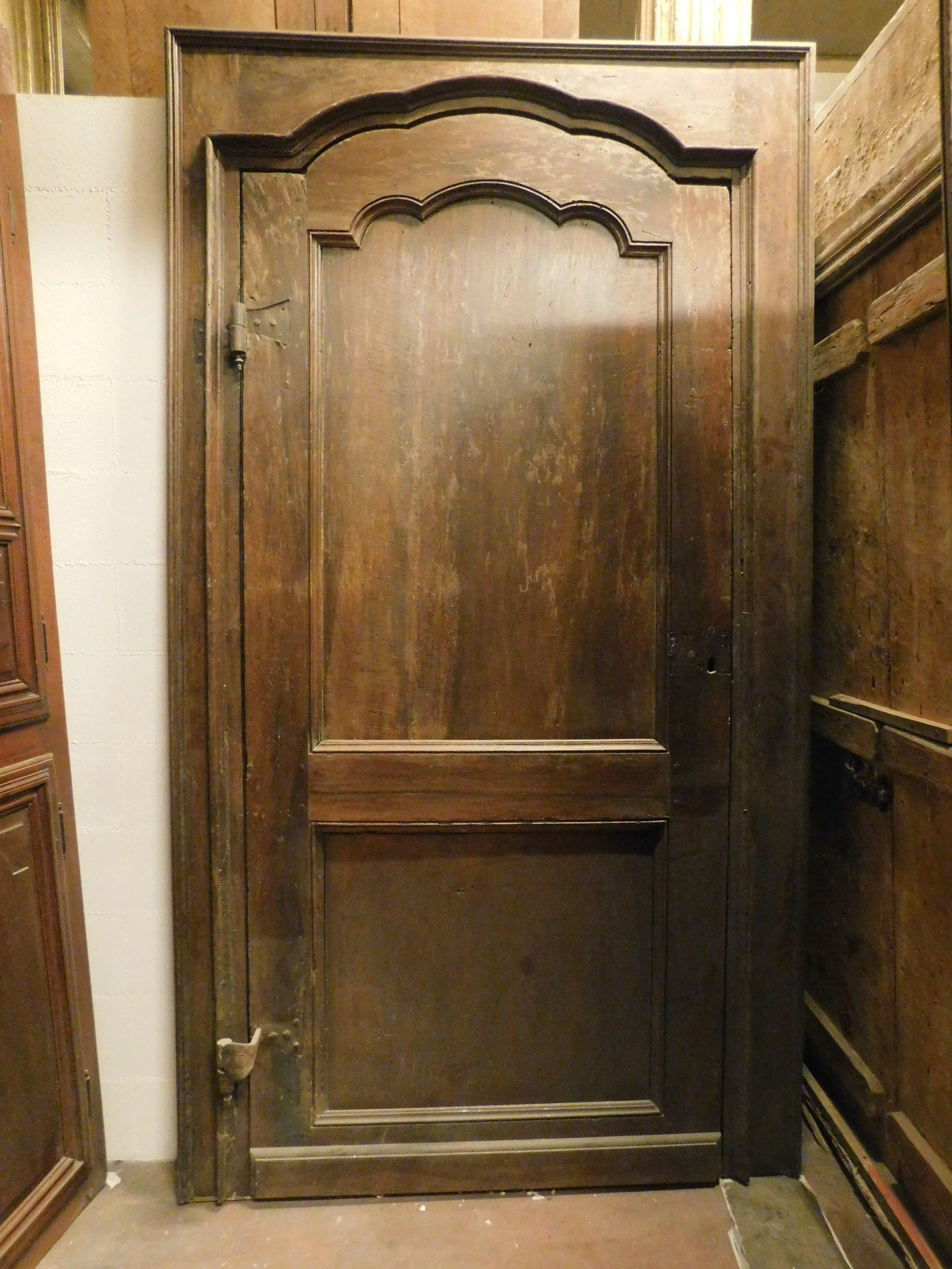 Italian Antique Walnut Door with Frame, Moved Bar, 18th Century, Italy For Sale