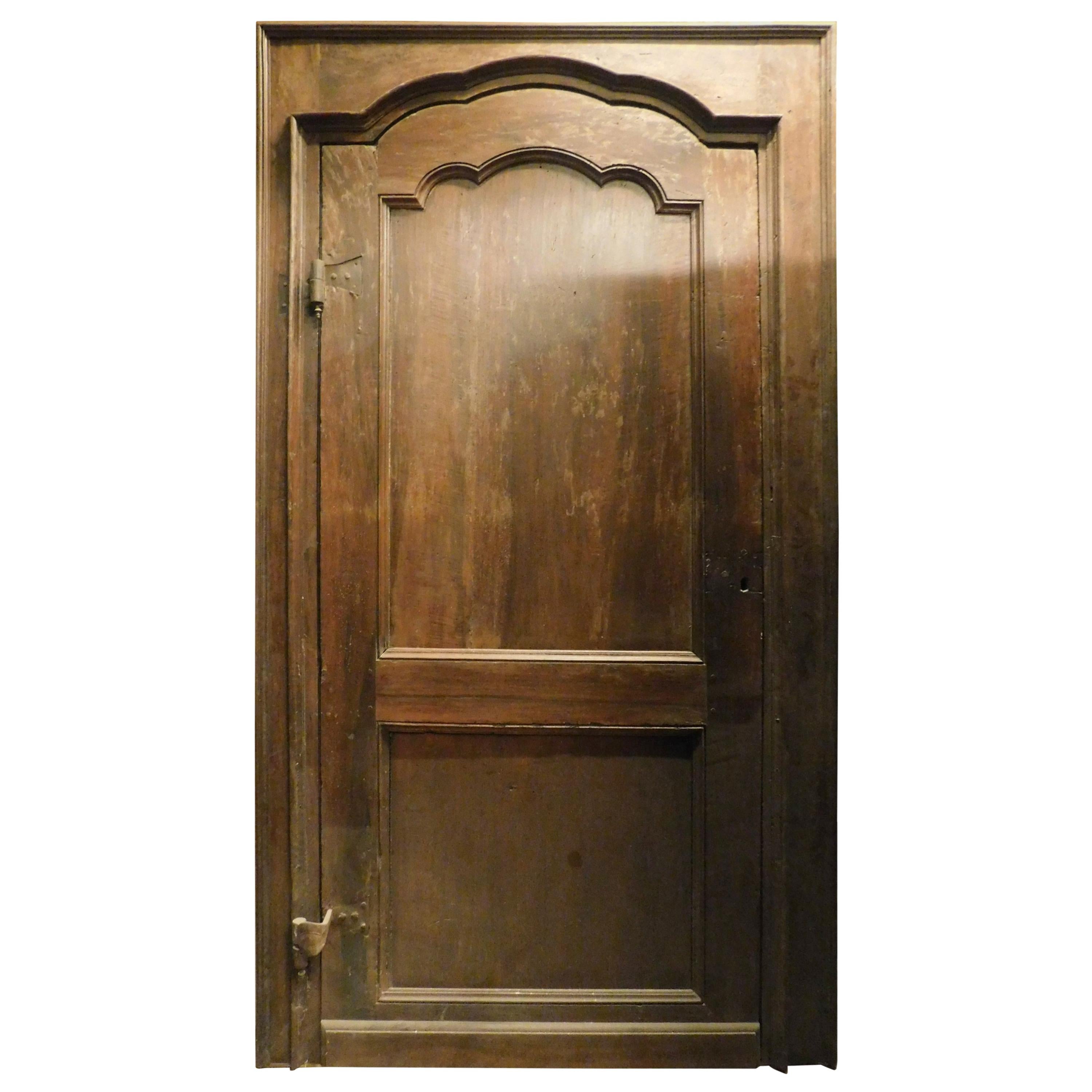 Antique Walnut Door with Frame, Moved Bar, 18th Century, Italy