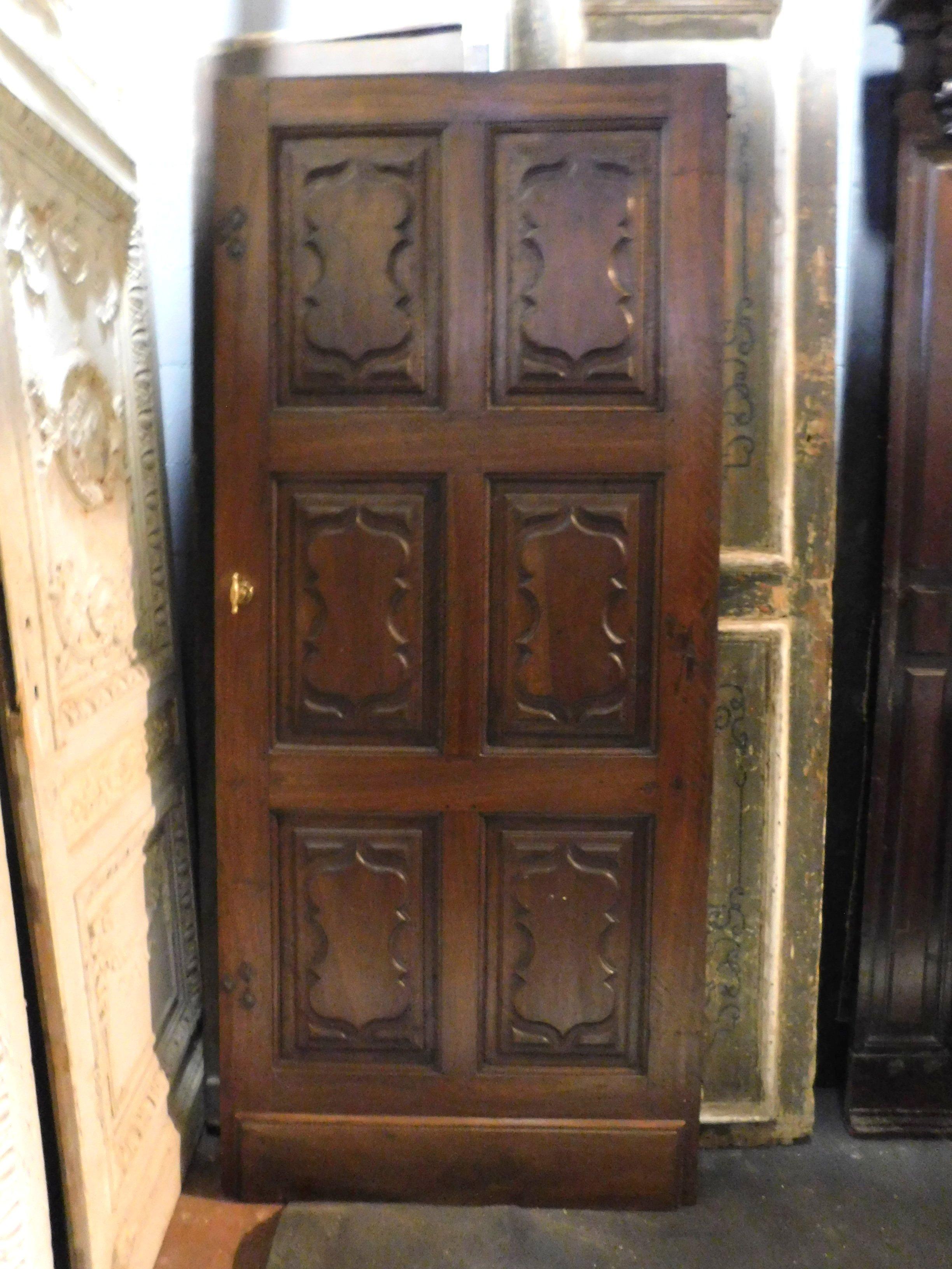 Italian Antique Walnut Door with Six Carved Panels, 18th Century, Italy