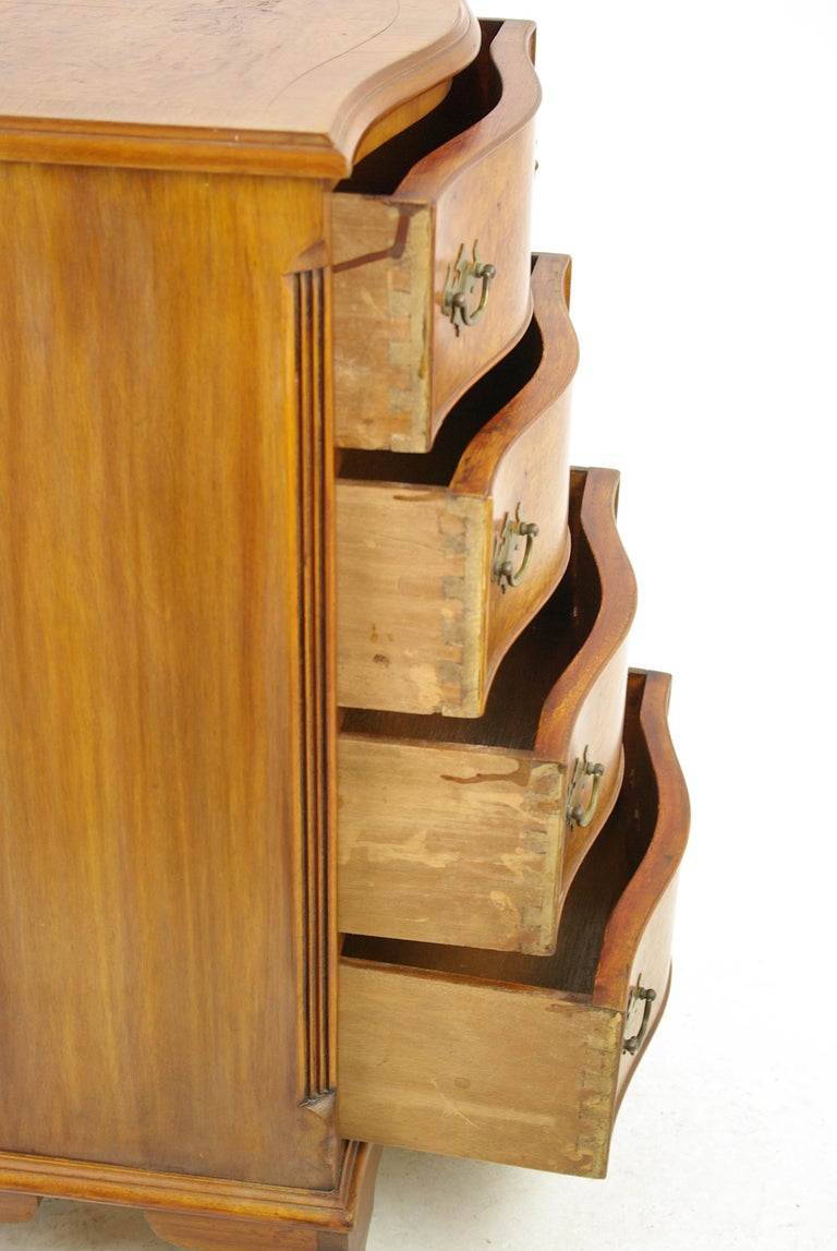Antique Walnut Dresser, Burr Serpentine Chest of Drawers, Scotland