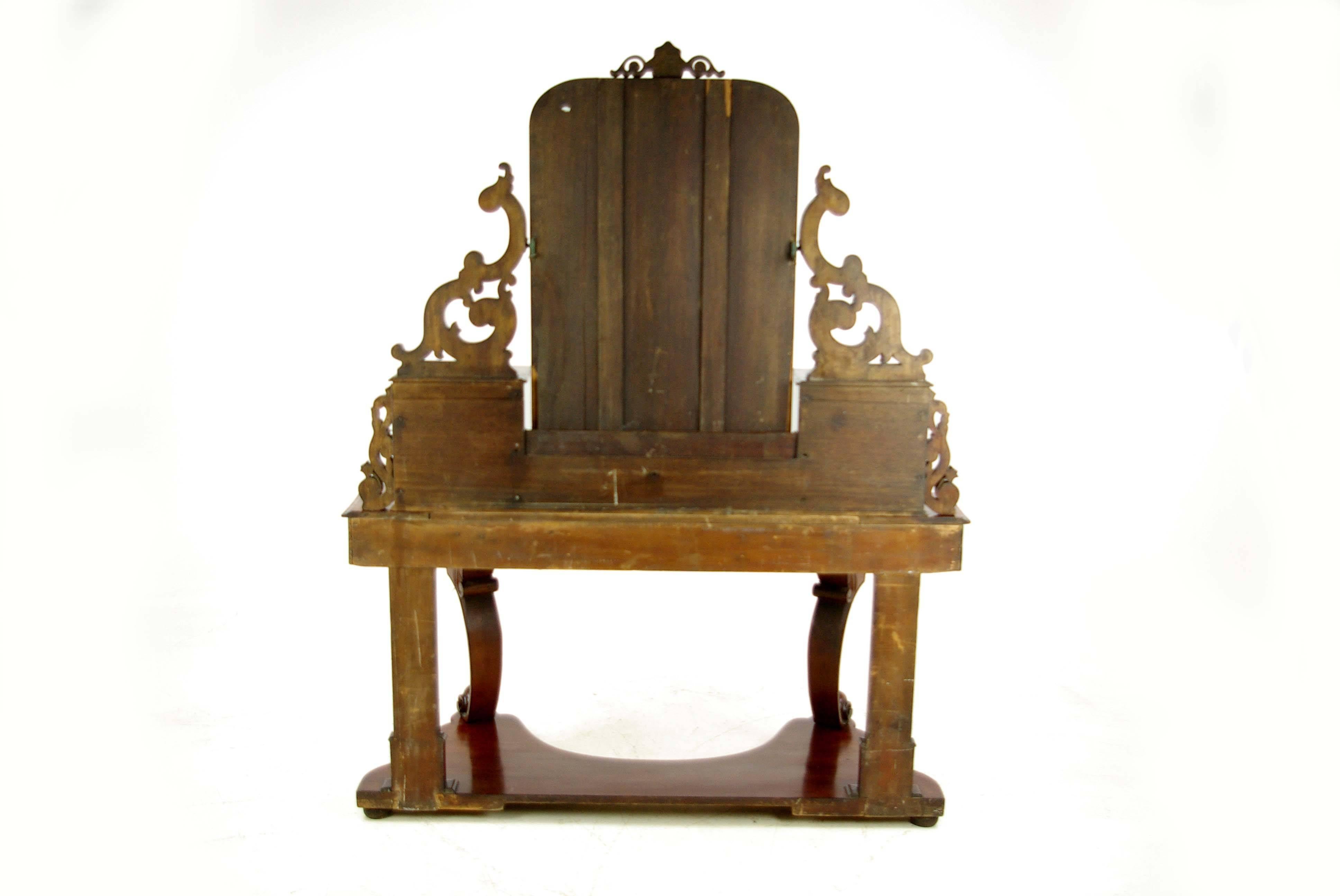 Late 19th Century Antique Walnut Dresser, Carved Vanity, Duchess Dressing Table, 1870, B1018