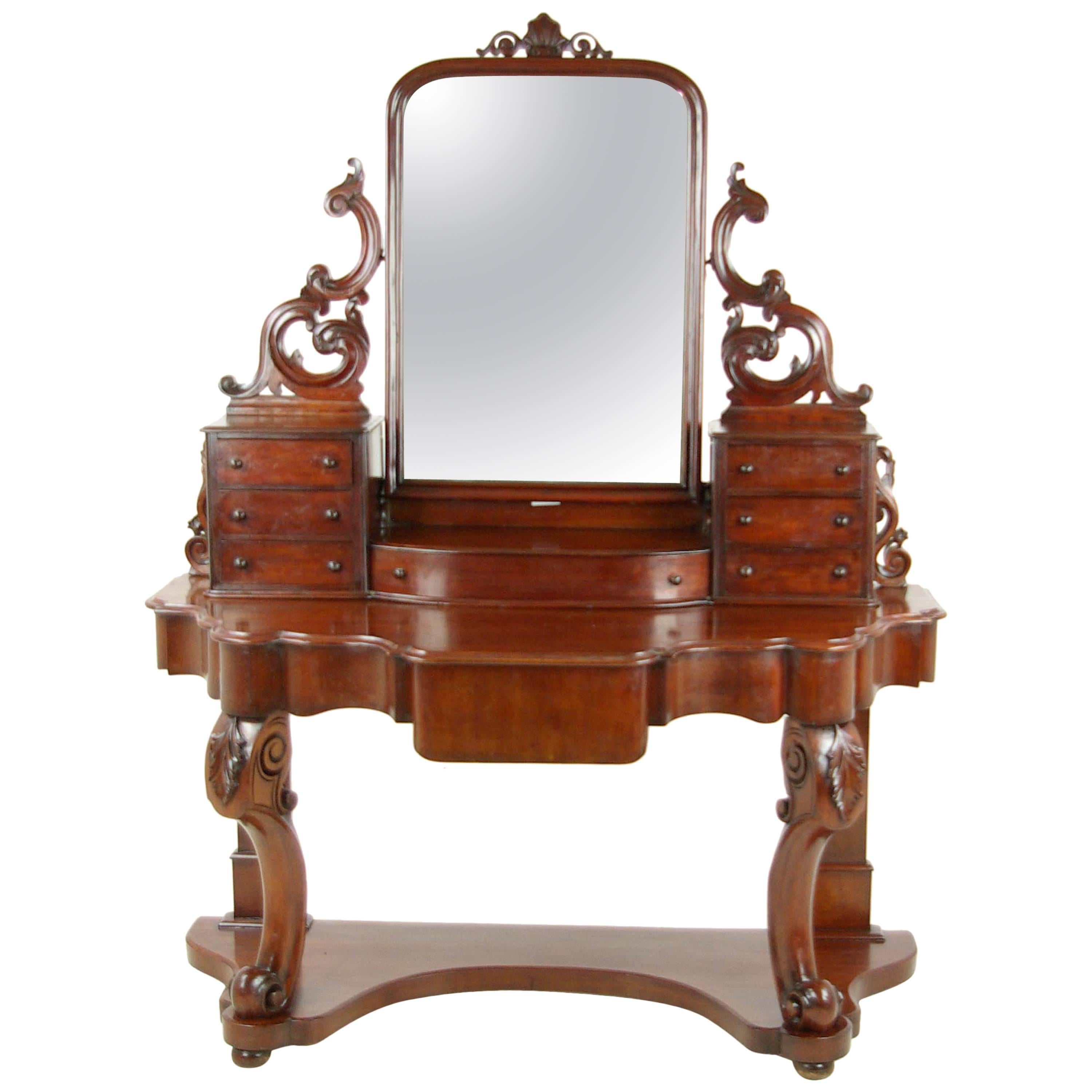 Antique Walnut Dresser, Carved Vanity, Duchess Dressing Table, 1870, B1018