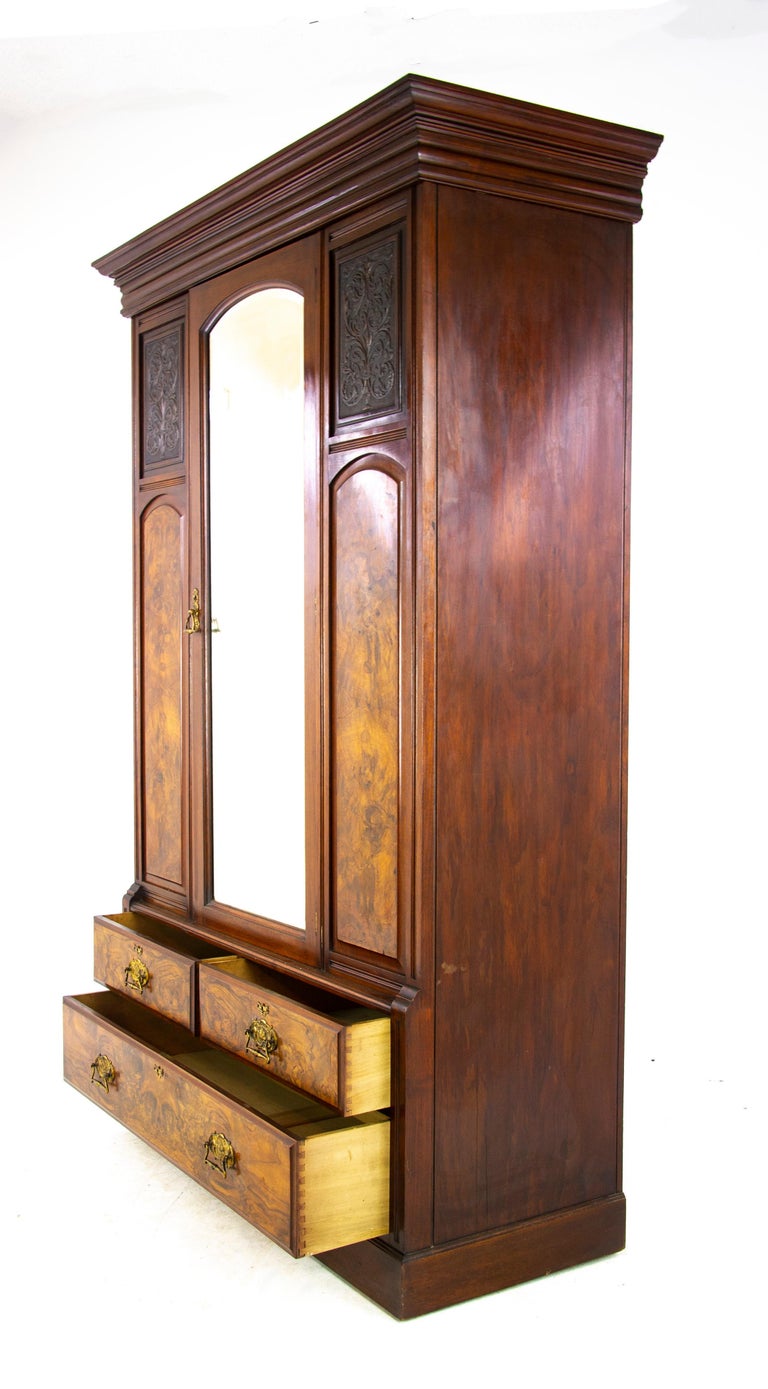 Antique Walnut Dresser, Victorian Carved Armoire/Wardrobe, Scotland