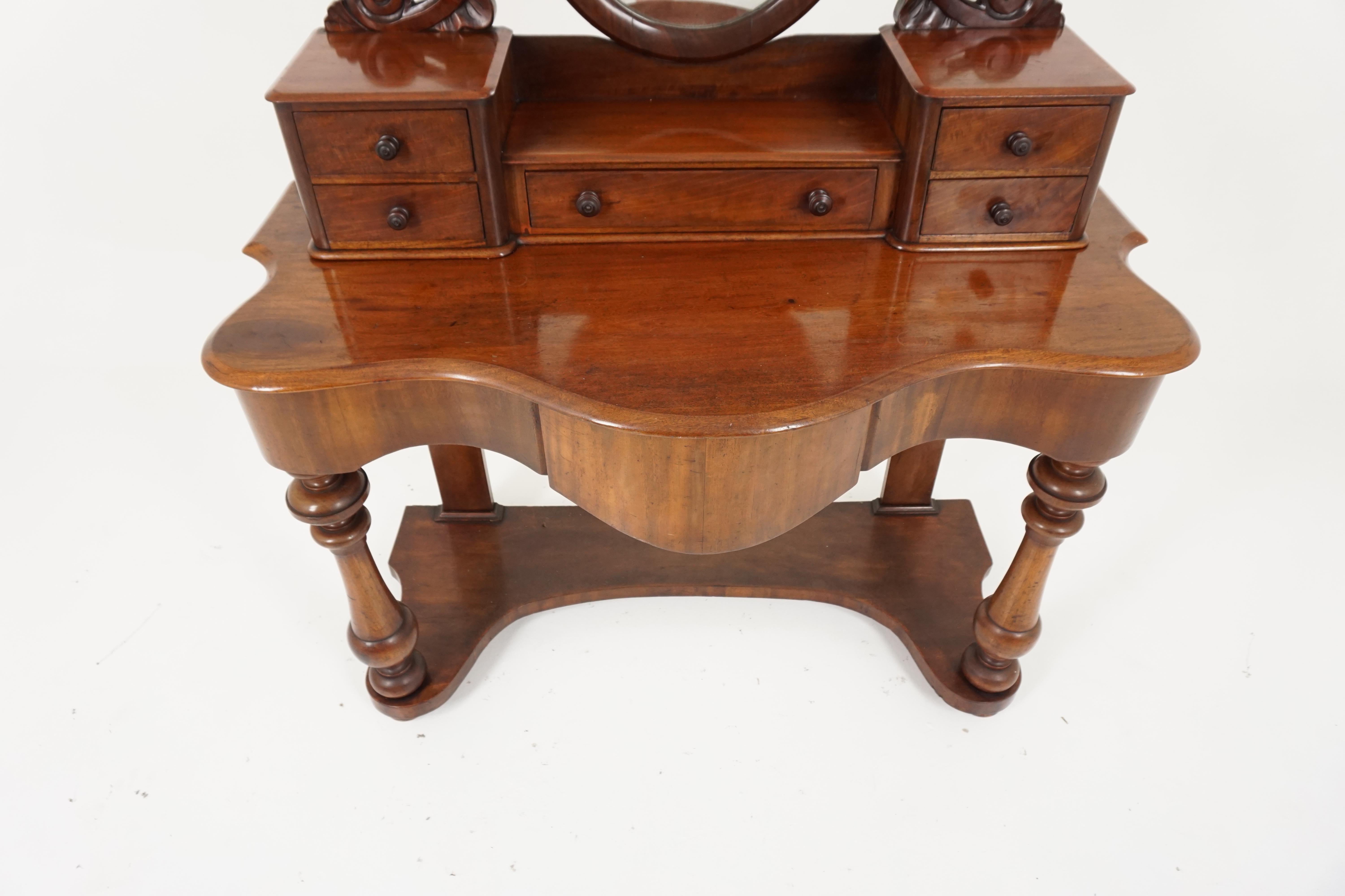 Antique walnut dresser, Victorian duchess vanity table, Antique Furniture, Scotland 1870, B1925

Scotland 1870
Solid walnut and veneer
Original finish
Gallery back
Original mirror in frame
Carved mirror supports
Adjustable mirror angle
Five