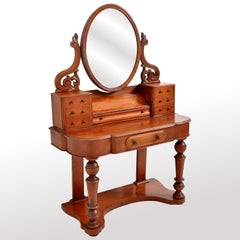 Ancienne coiffeuse de duchesse en noyer avec miroir pivotant, circa 1870