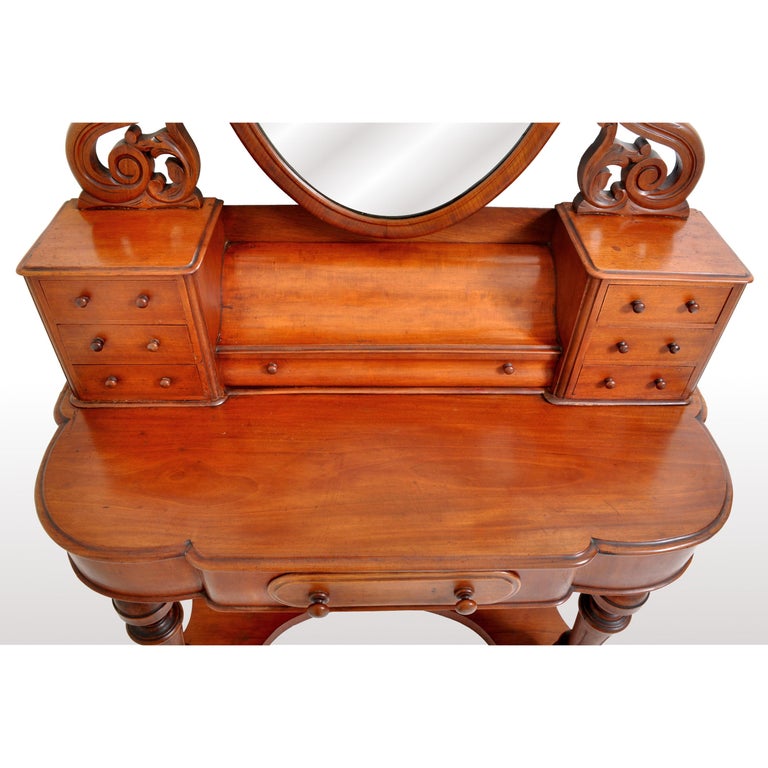 Carved Antique Walnut Duchess Dresser Swing Mirror Vanity Dressing Table, circa 1870 For Sale