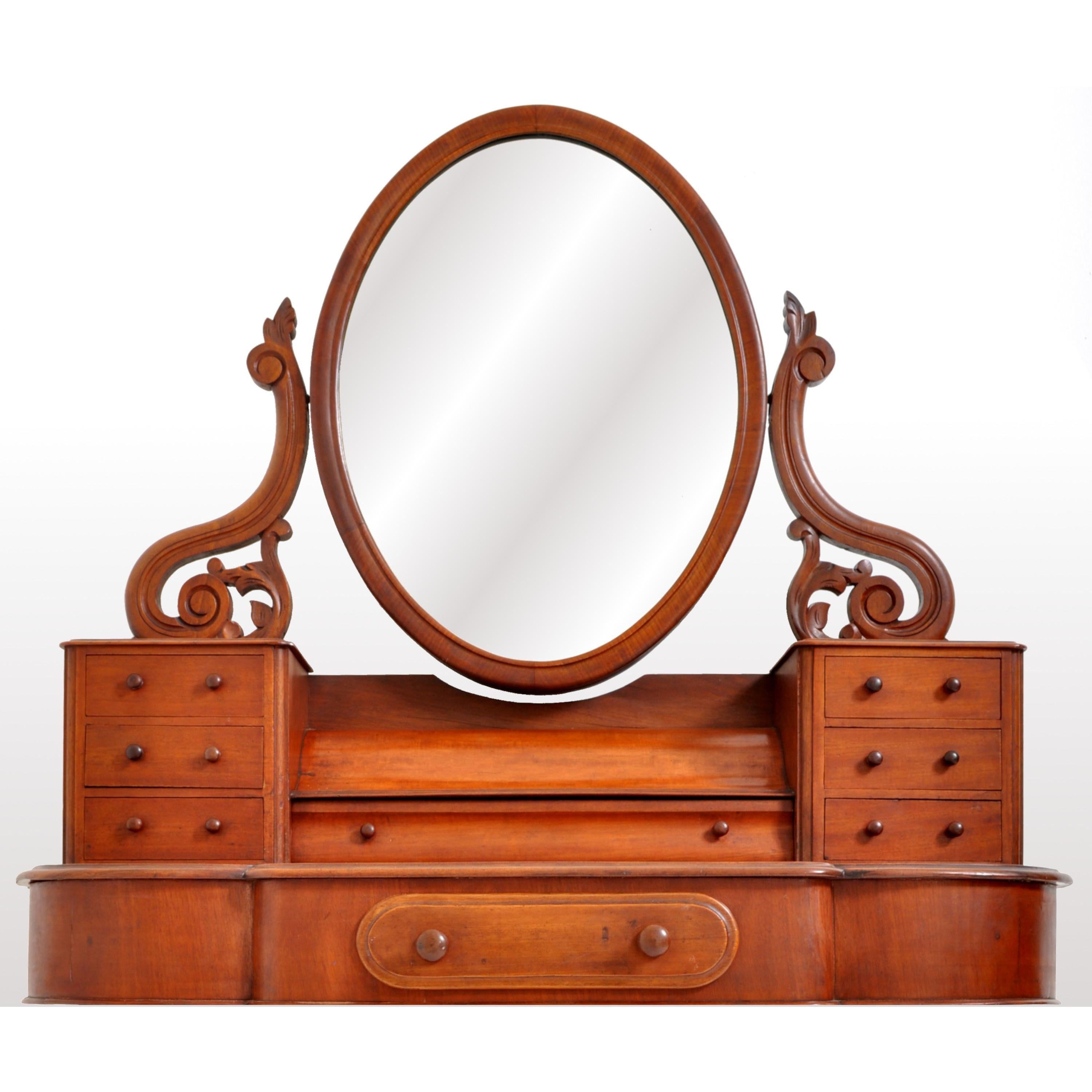 English Antique Walnut Duchess Dresser Swing Mirror Vanity Dressing Table, circa 1870