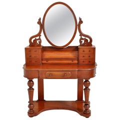 Ancienne coiffeuse de duchesse en noyer avec miroir pivotant, circa 1870