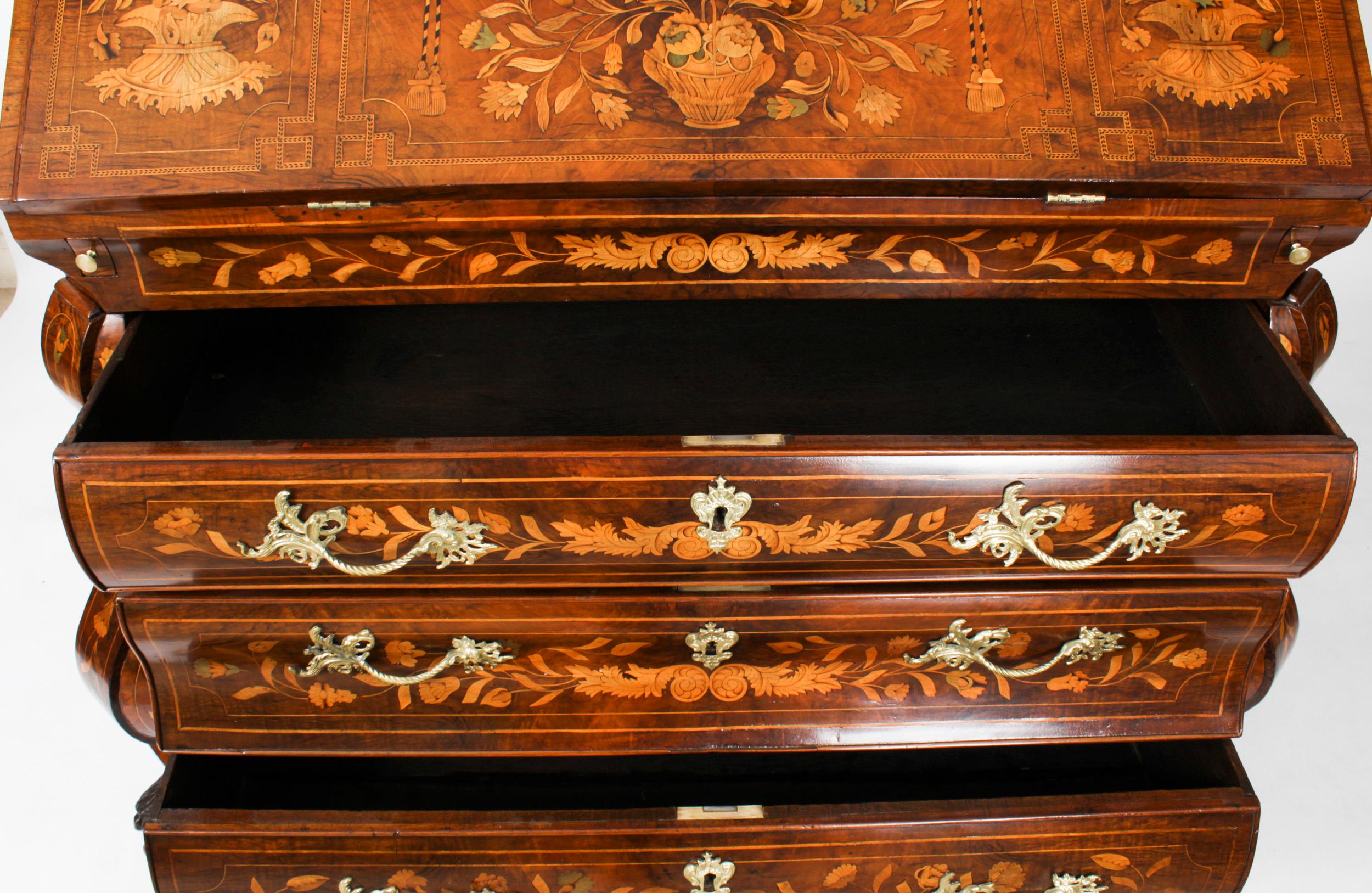 Antique Walnut Dutch Marquetry Bureau Cabinet Bookcase 18th Century For Sale 10