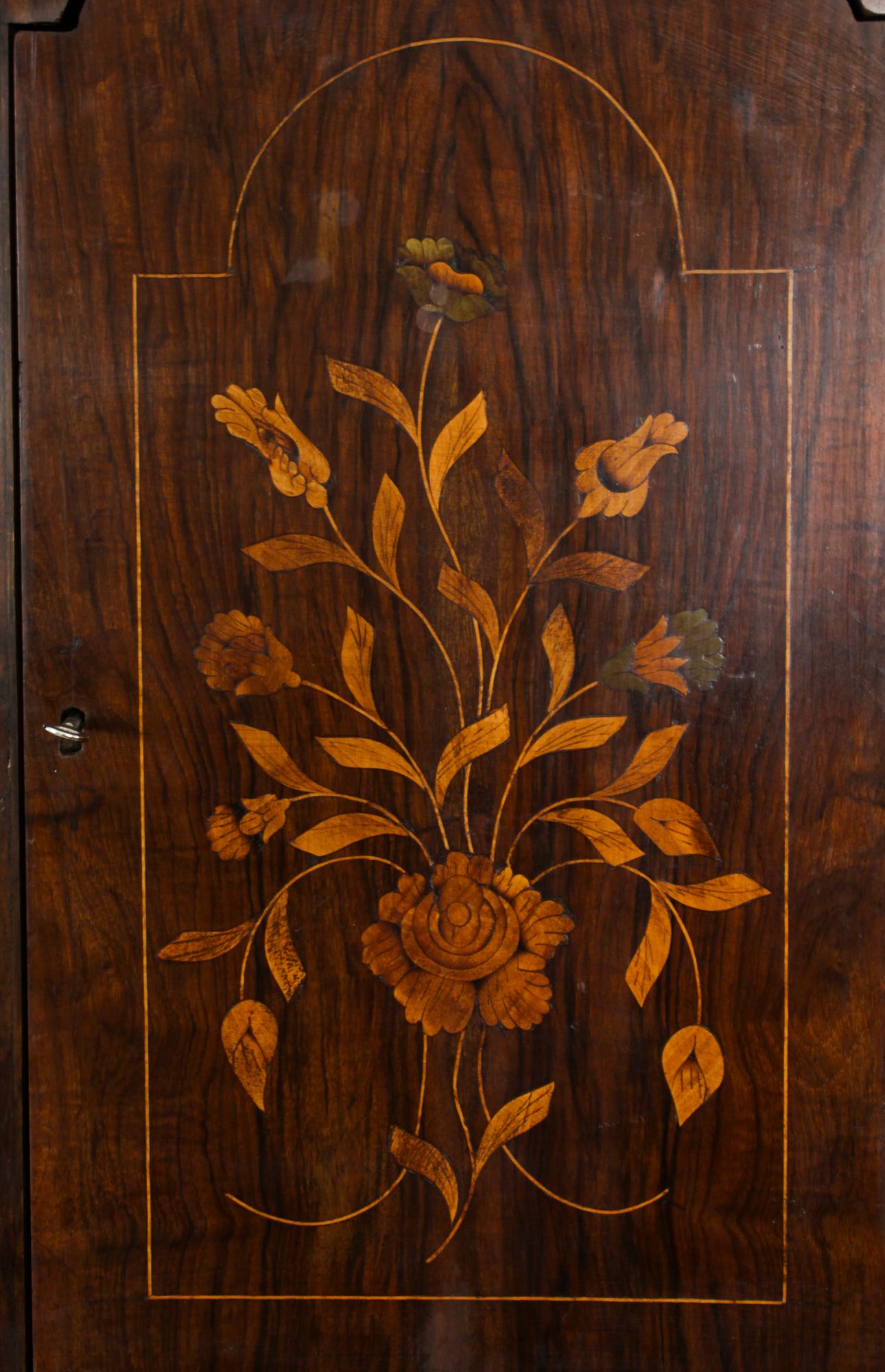 Antique Walnut Dutch Marquetry Bureau Cabinet Bookcase 18th Century For Sale 13