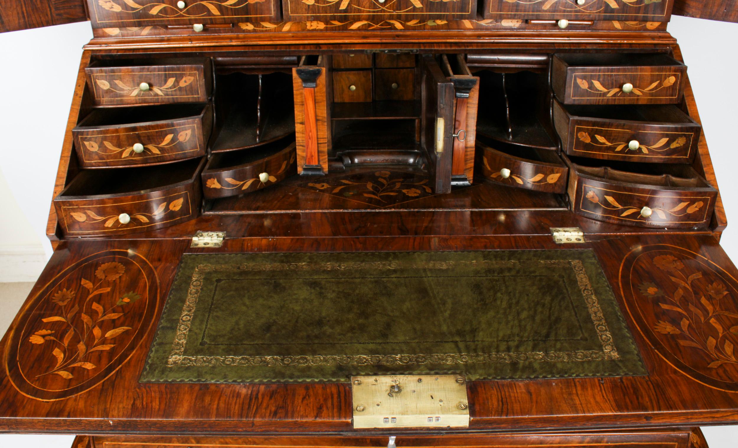 Antique Walnut Dutch Marquetry Bureau Cabinet Bookcase 18th Century For Sale 15