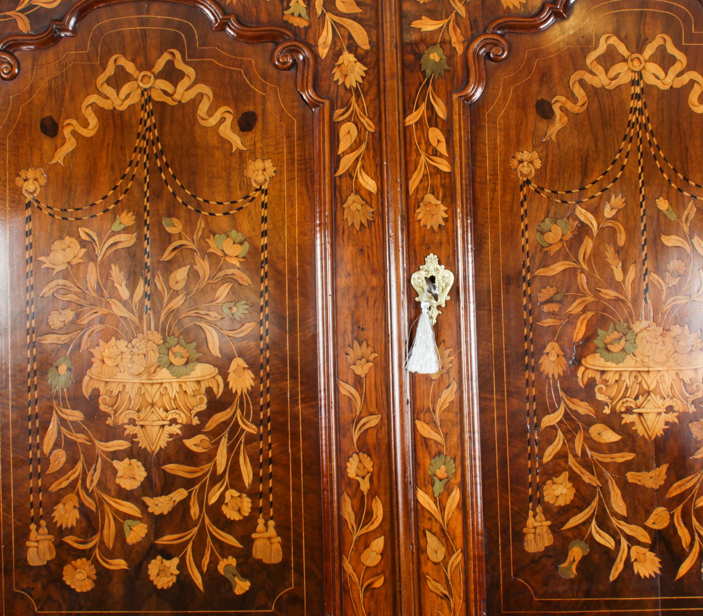 Antique Walnut Dutch Marquetry Bureau Cabinet Bookcase 18th Century For Sale 1