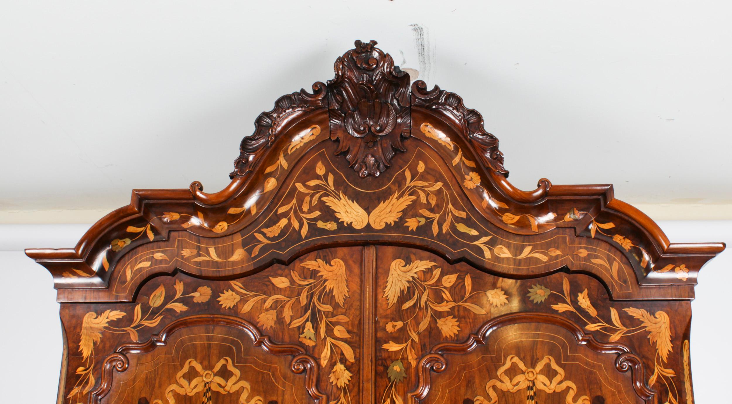 Antique Walnut Dutch Marquetry Bureau Cabinet Bookcase 18th Century For Sale 2
