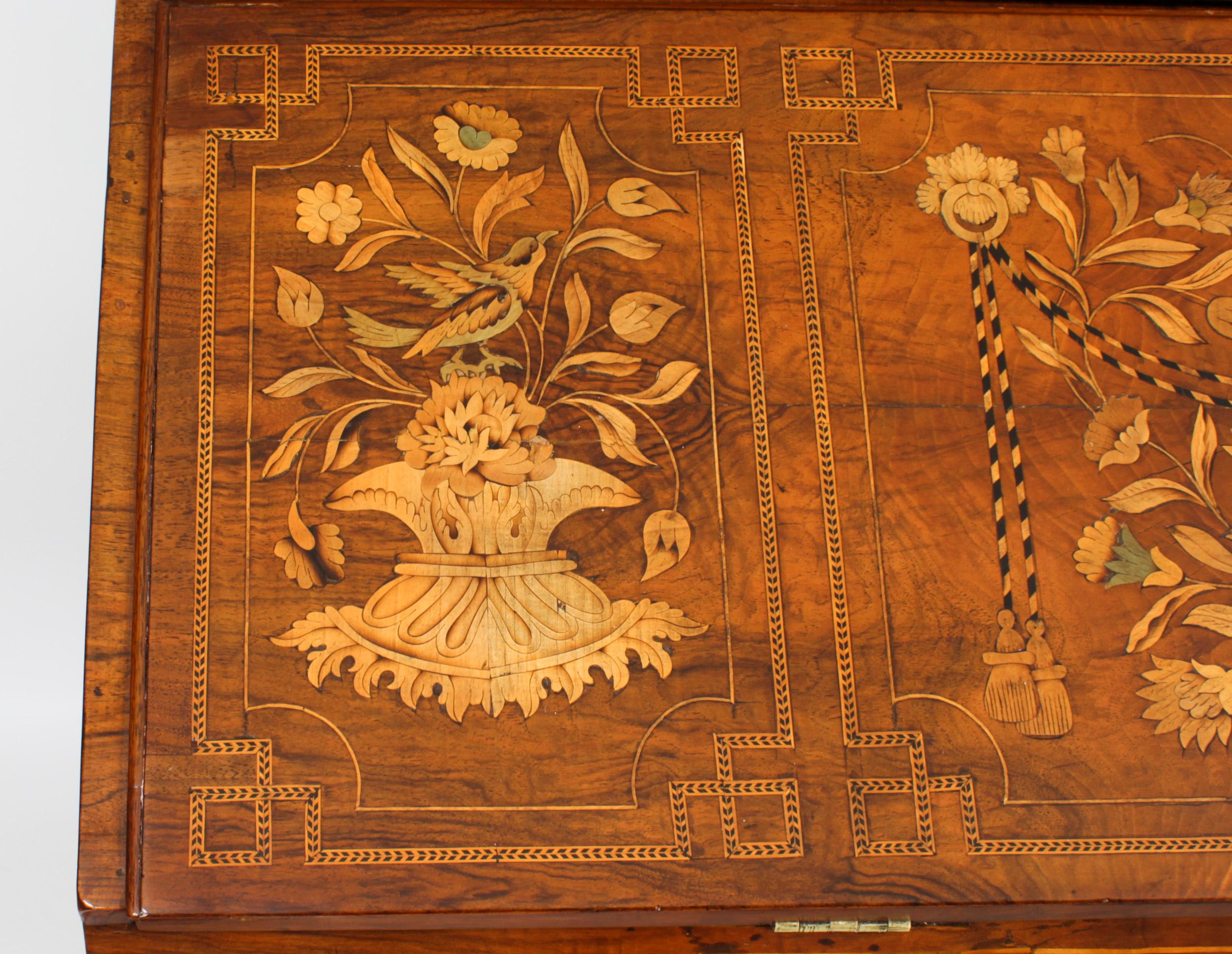Antique Walnut Dutch Marquetry Bureau Cabinet Bookcase 18th Century For Sale 4