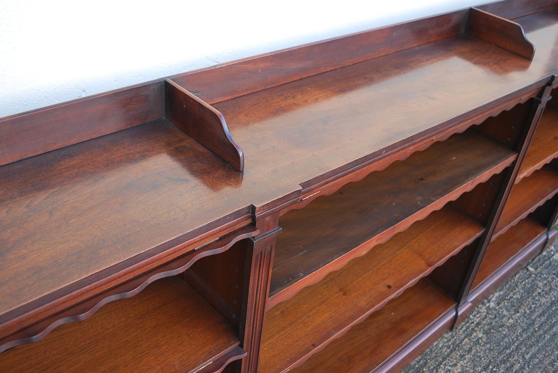 19th Century Antique Walnut English Breakfront Open Bookcase or Shelves For Sale