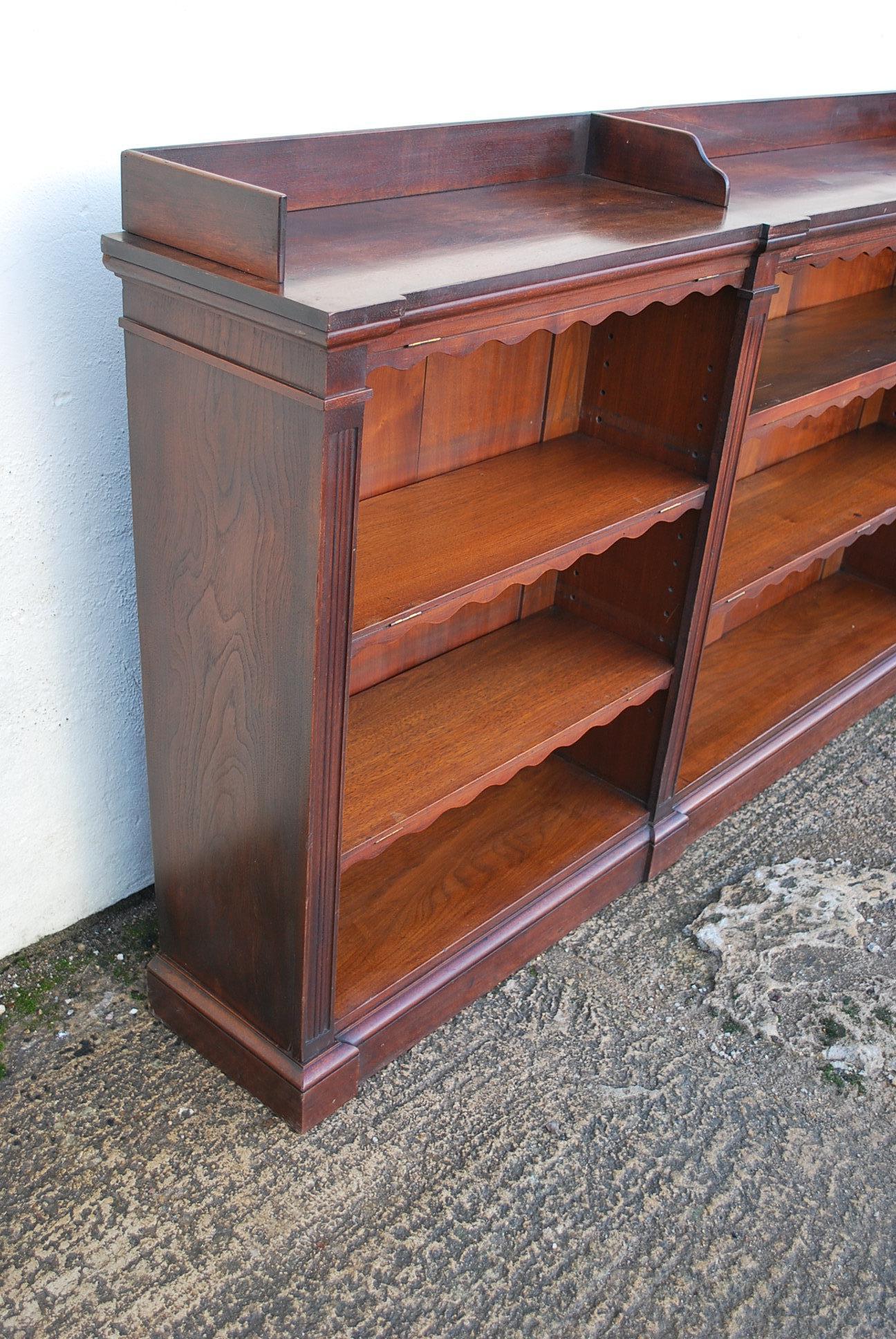 Antique Walnut English Breakfront Open Bookcase or Shelves For Sale 2