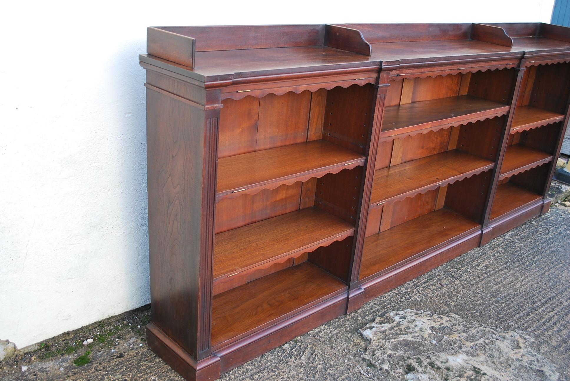 Antique Walnut English Breakfront Open Bookcase or Shelves For Sale 3