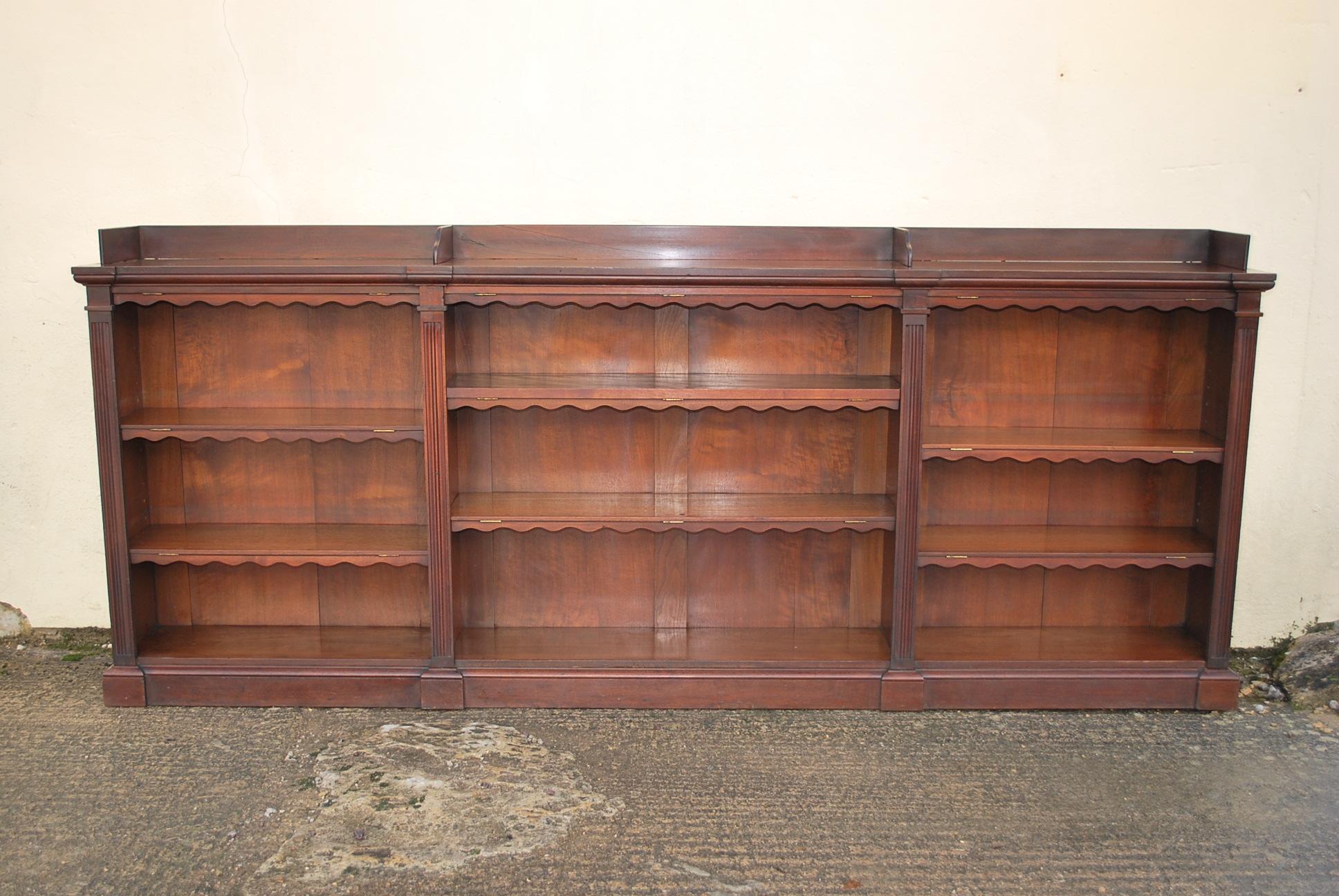Antique Walnut English Breakfront Open Bookcase or Shelves For Sale 4